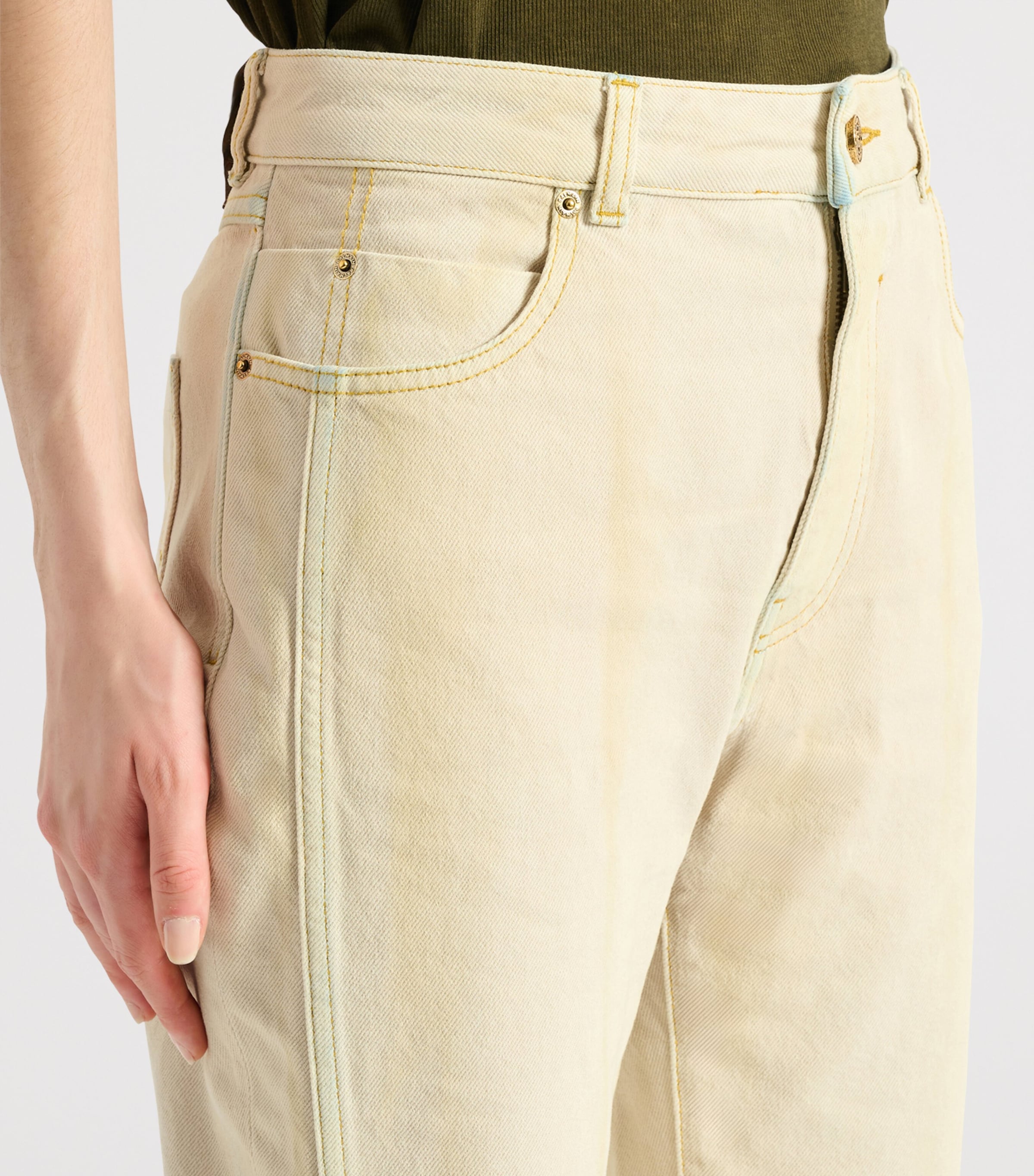Balmain Womens Faded High-Rise Jeans Bleu Jean Beige Image 5