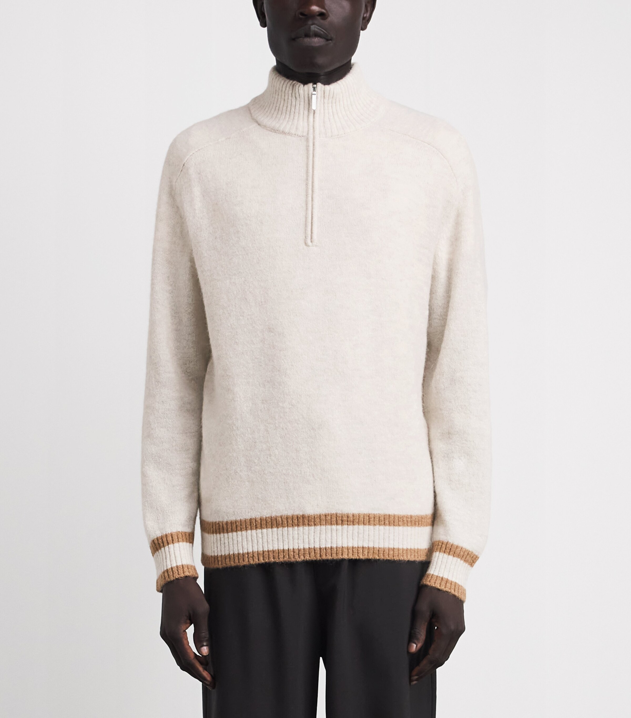 CHÉ Mens Wool-Blend Quarter-Zip Cillian Sweater Ecru Image 4