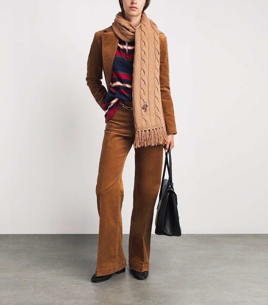 Polo Ralph Lauren Wool-Blend Cable-Knit Bear Scarf Classic Camel Image 2