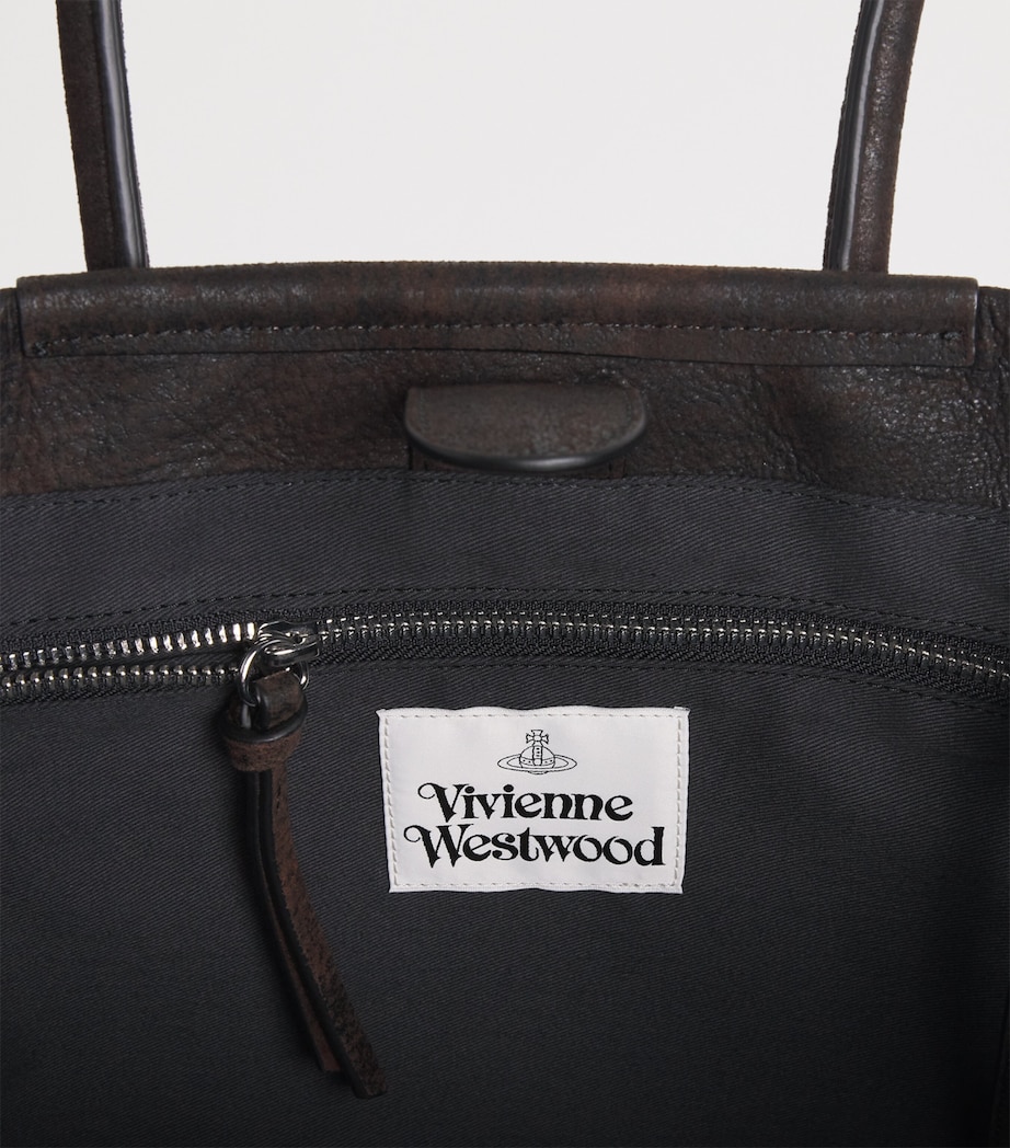 Distressed Leather Tote Bag D402 DARK BROWN Image 4