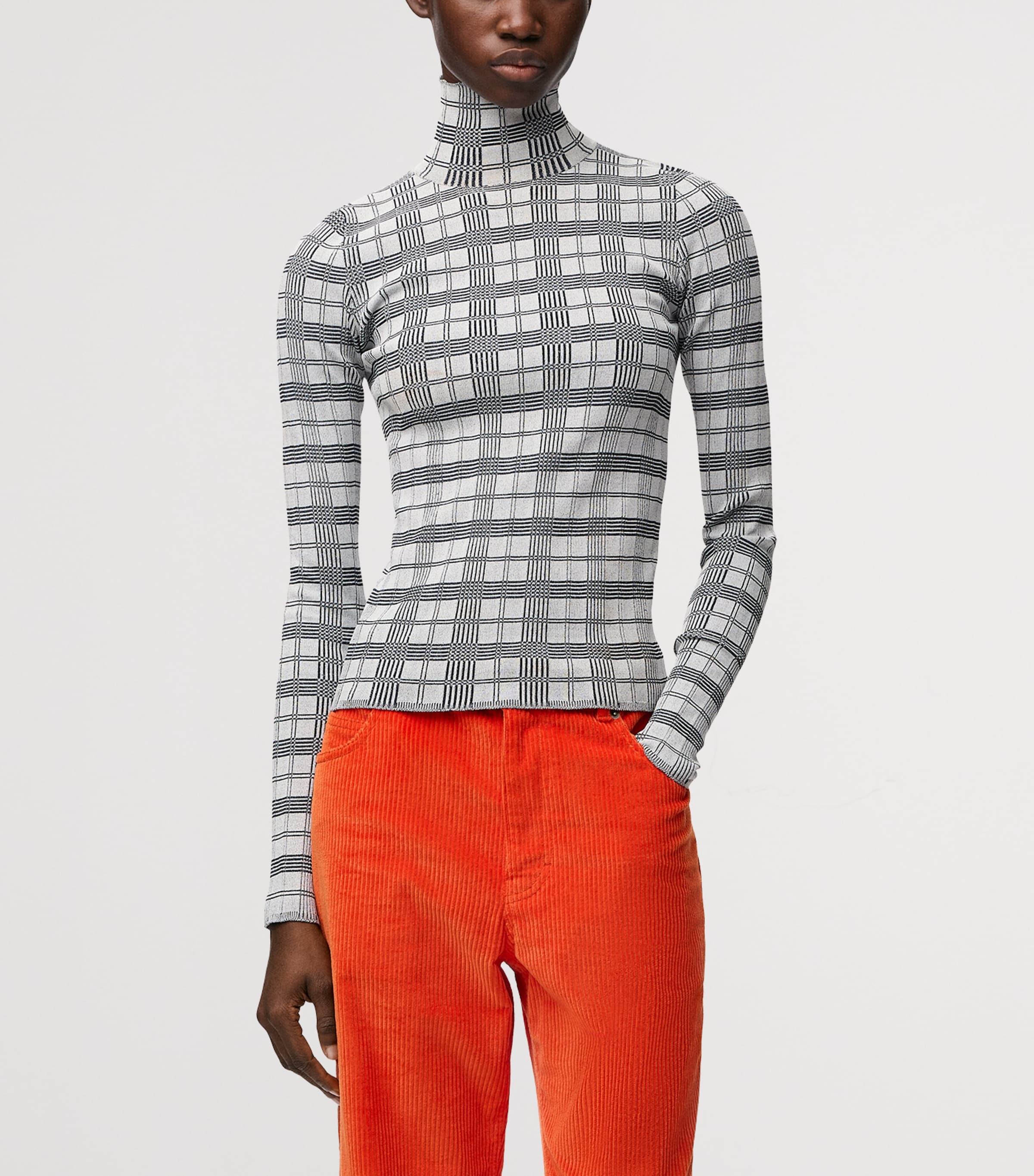 LOEWE Womens Check Jacquard High-Neck Top White/navy Image 3