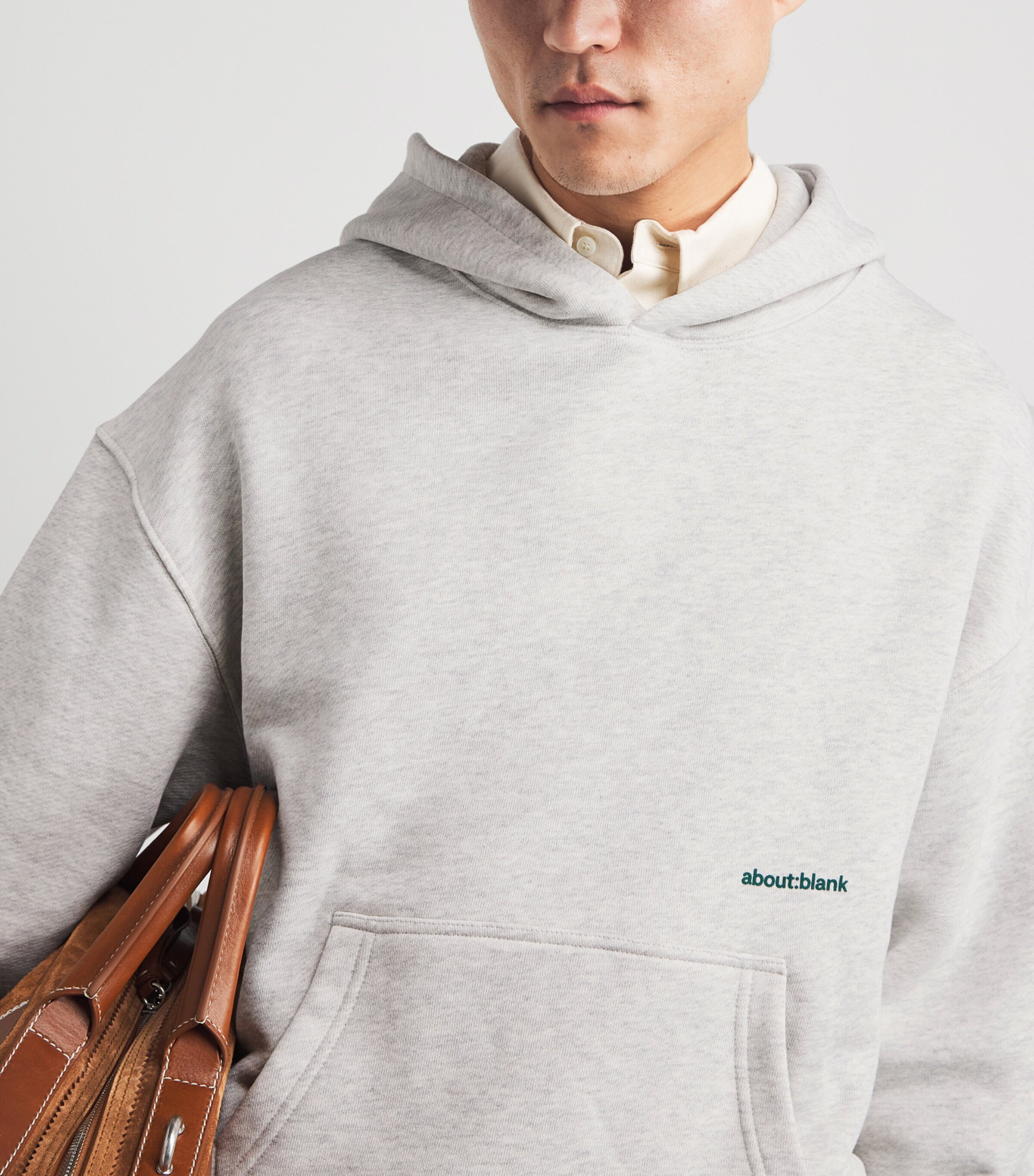 about:blank Mens Cotton Logo Hoodie Grey Marl/sage Image 3