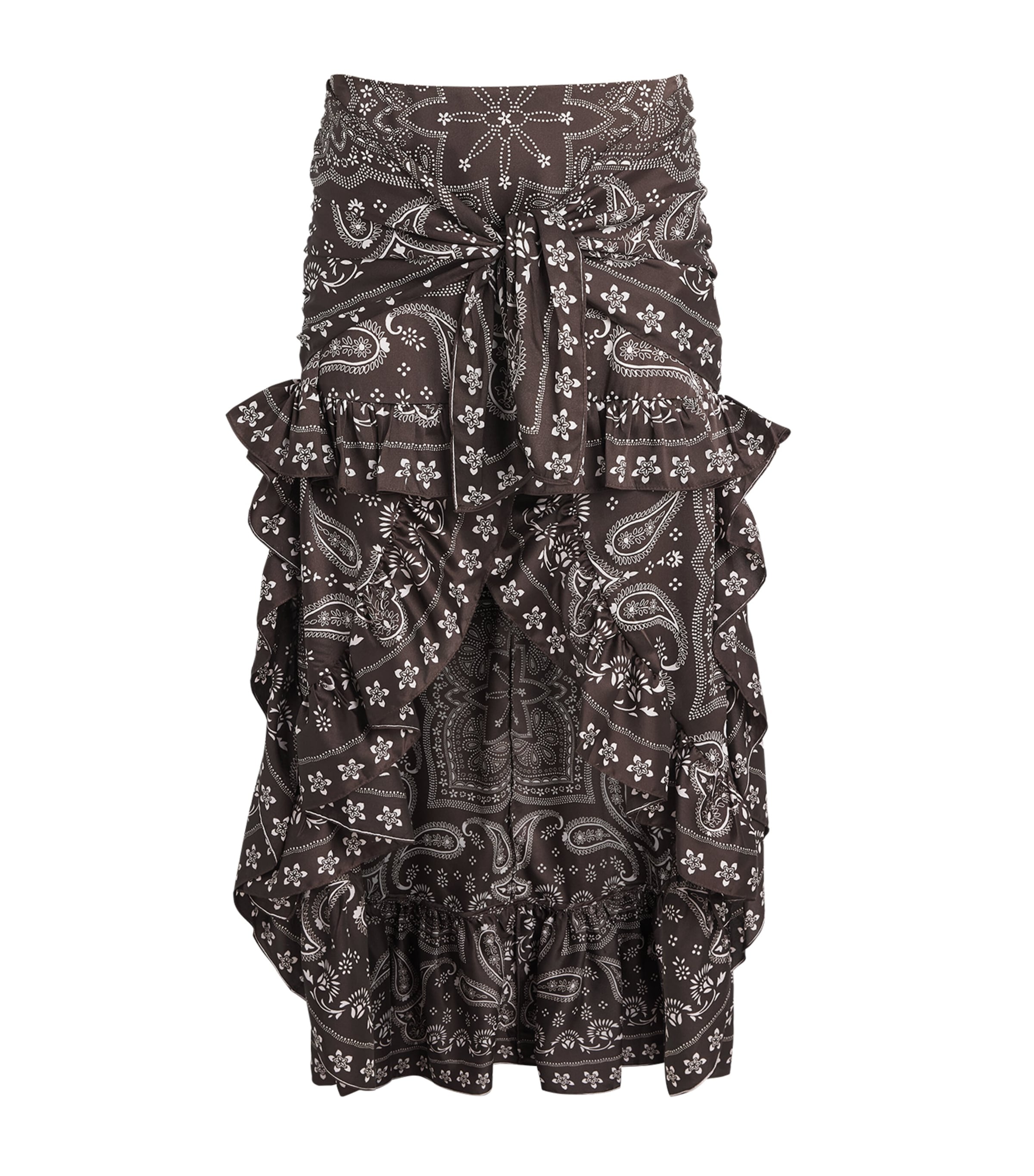 Sandro Paris Womens Satin Bandana Asymmetric Midi Shirt Taupe / White Image 1