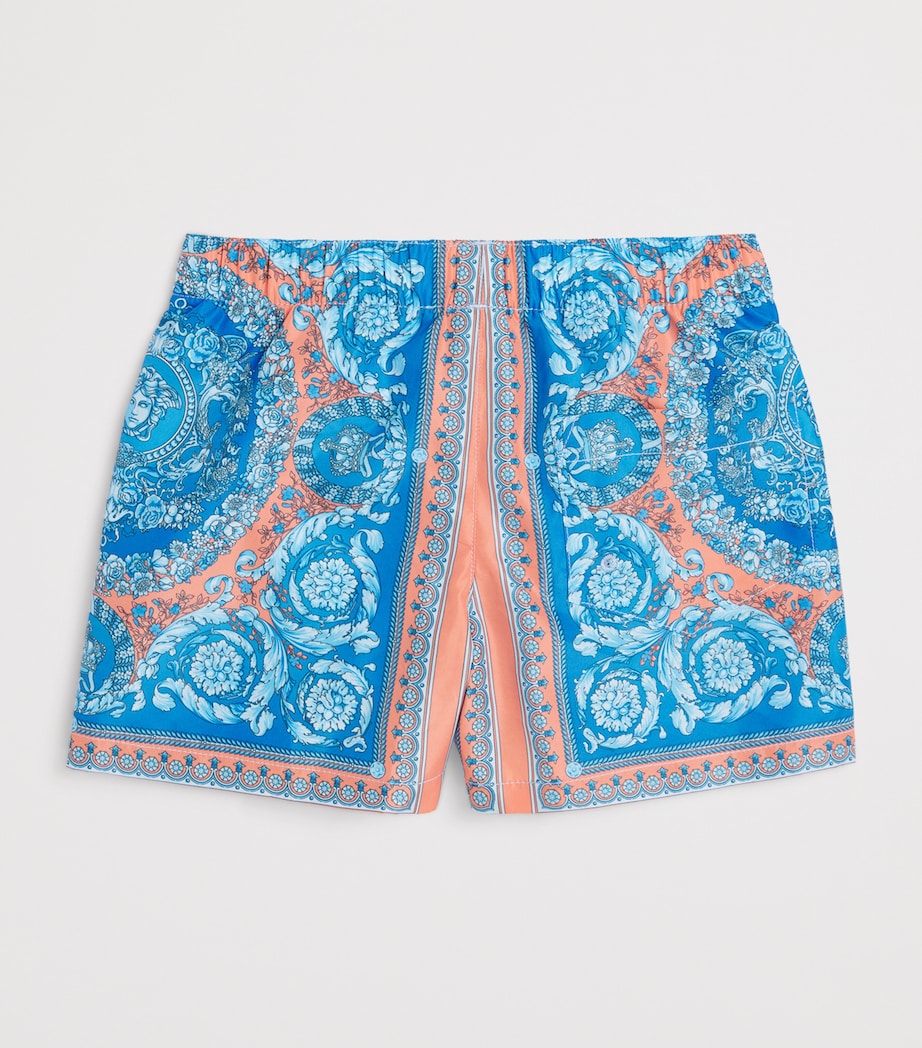 Versace Kids Electric Barocco Print Swim Shorts (6-14 Years) Blu+ap Mlk Image 2
