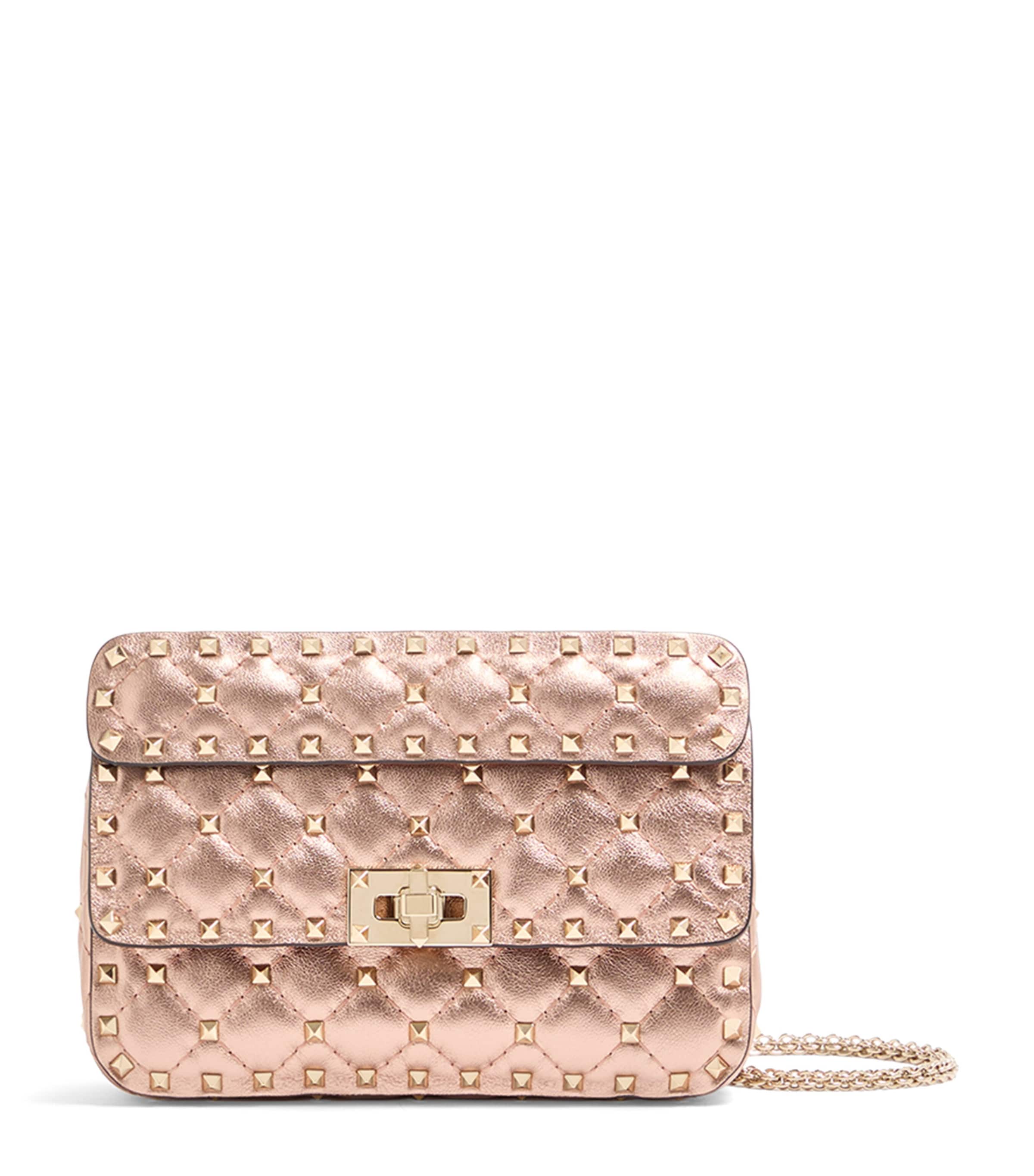 Valentino Small Leather Rockstud Spike Shoulder Bag In Pink