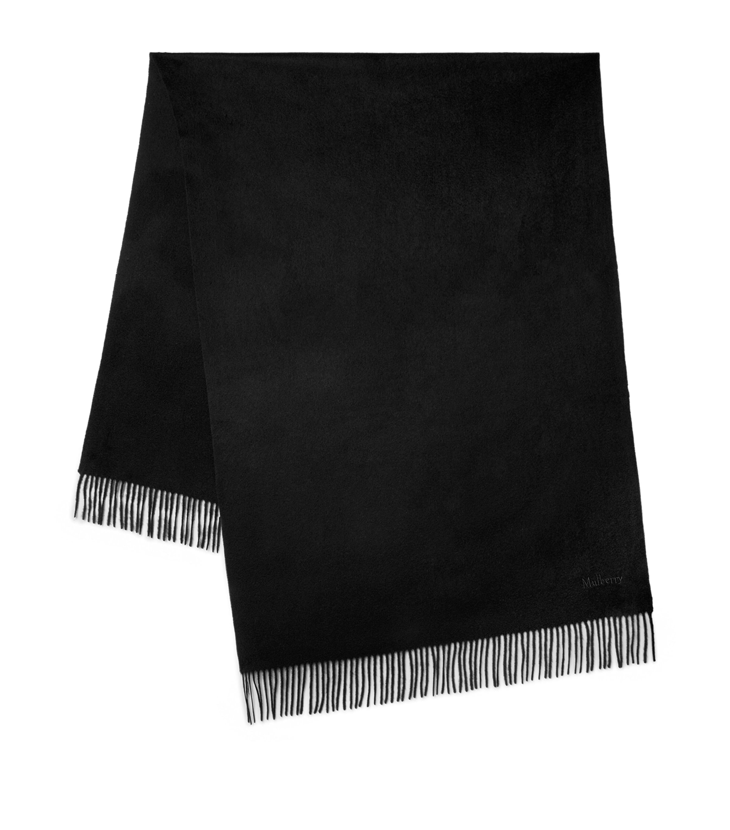 Mulberry Merino Wool Fringed Scarf Black Image 1