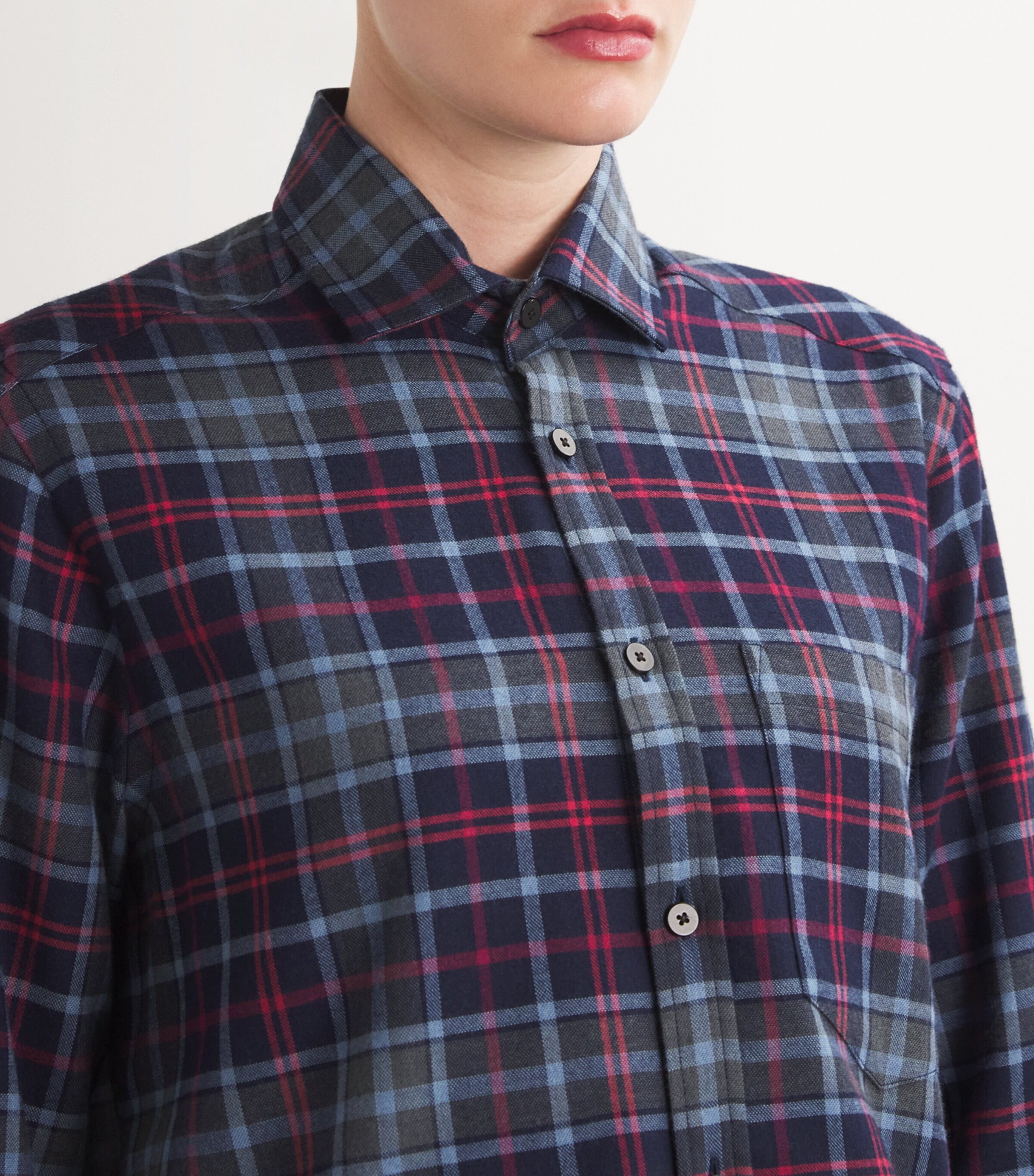 With Nothing Underneath Womens Cotton-Wool Plaid The Classic Shirt Blue & Red Plaid Image 6