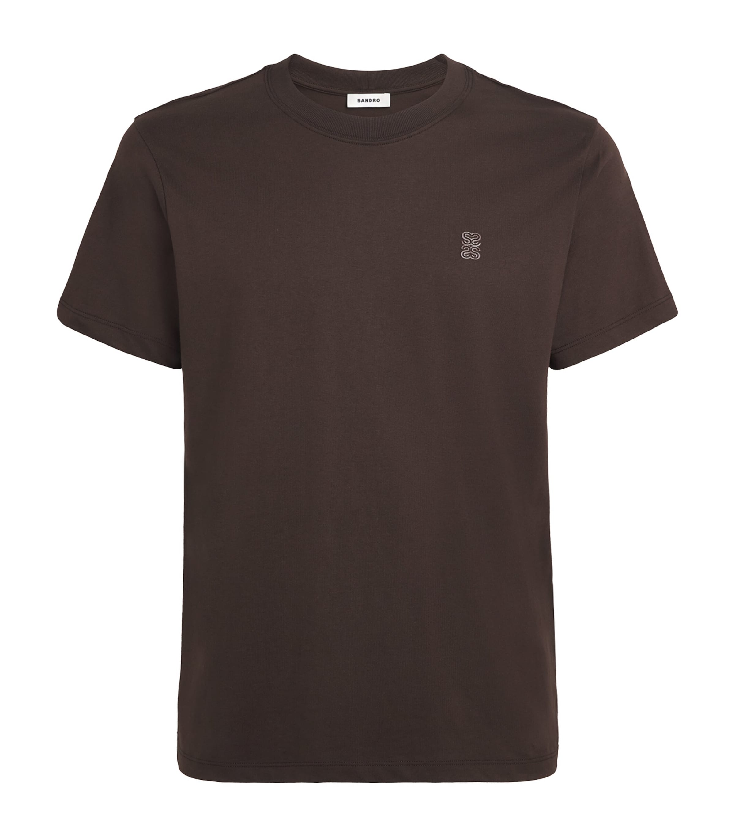 Sandro Paris Mens Cotton Logo-Patch T-Shirt Chocolate Image 1