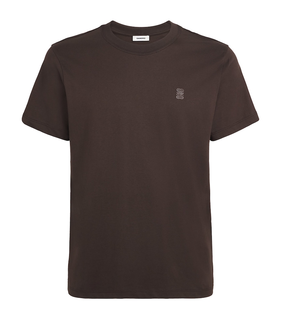 Sandro Paris Mens Cotton Logo-Patch T-Shirt Chocolate Image 1
