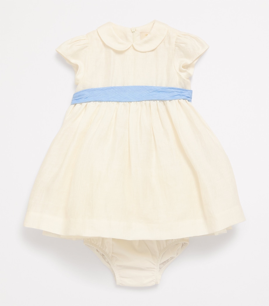 Linen-Blend Belt-Detail Dress (6-36 Months) 1046 MILK/LIGHT BLUE Image 3