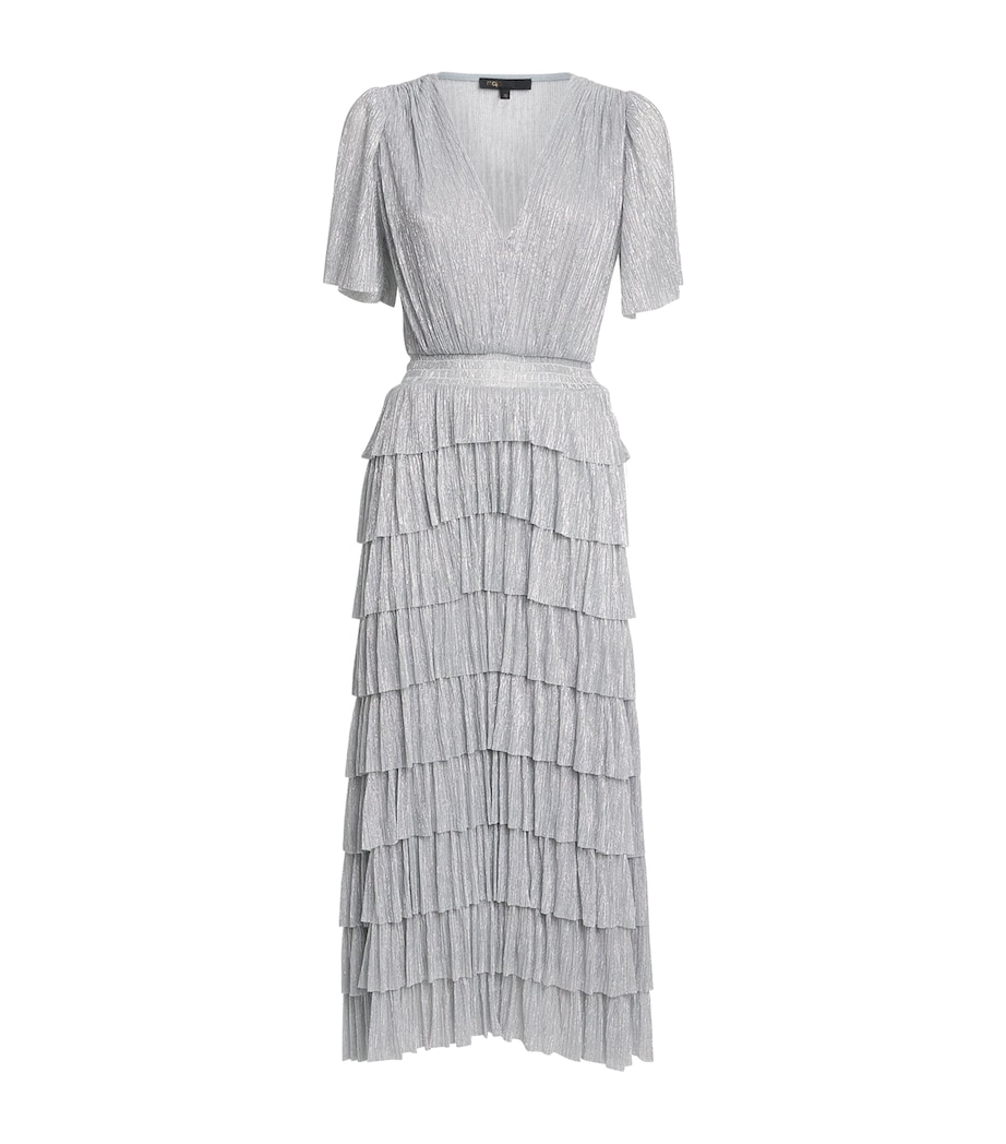 Metallic V-Neck Midi Dress SILVER Image 1