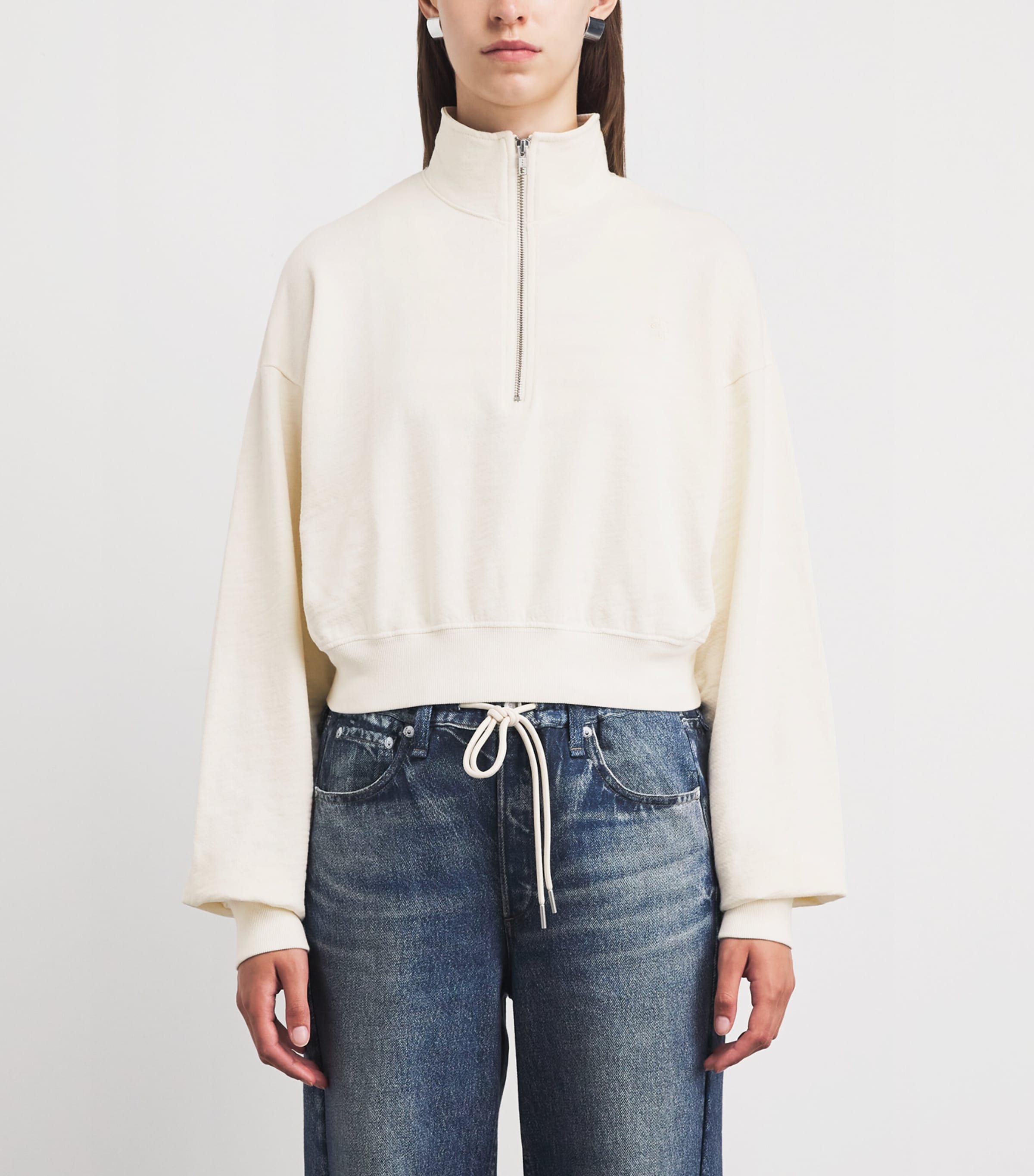 ÉTERNE Womens French Terry Cropped Sweatshirt Bone Image 4