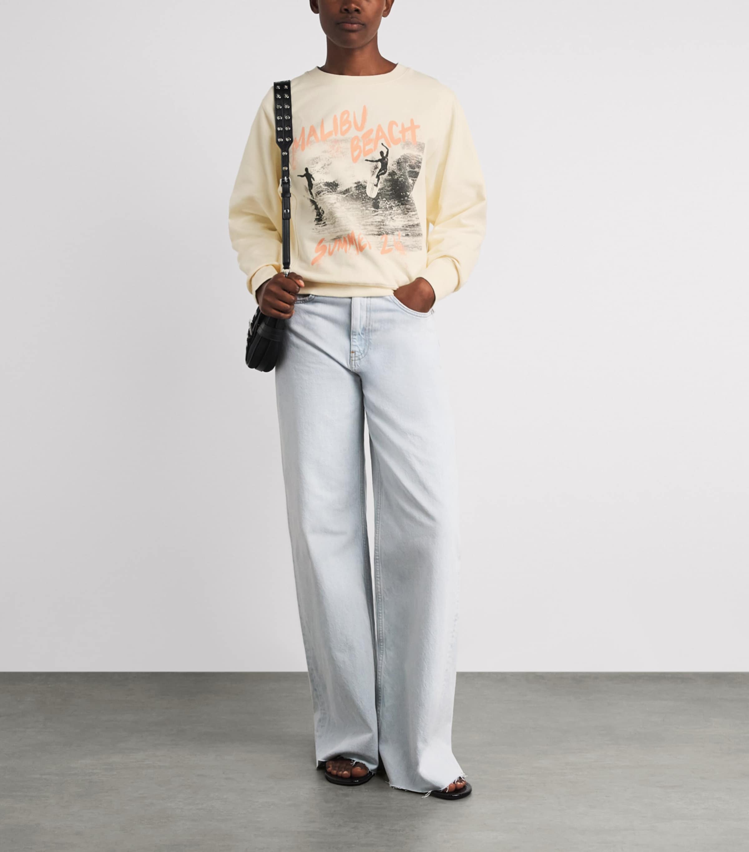 ANINE BING Womens Cotton Shrunken Harry Sweatshirt Ecru Image 2