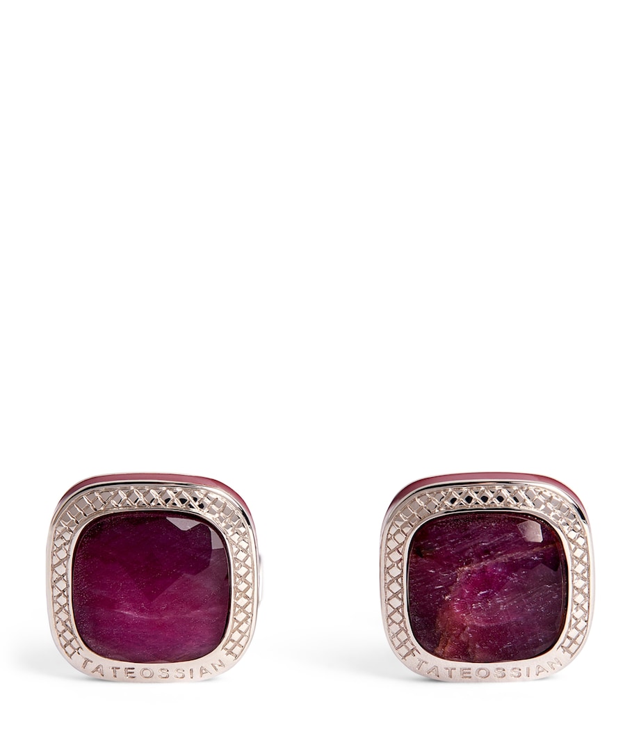 Sterling Silver and Ruby Square Cufflinks SILVER/ RED Image 1