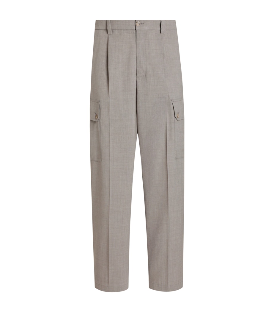 Dolce&Gabbana Mens Virgin Wool Cargo Trousers White Beige H Image 1
