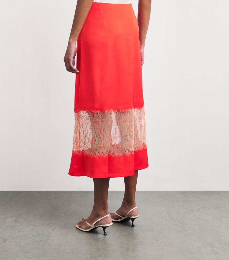 Claudie Pierlot Womens Satin Lace Midi Skirt Tangerine Image 5
