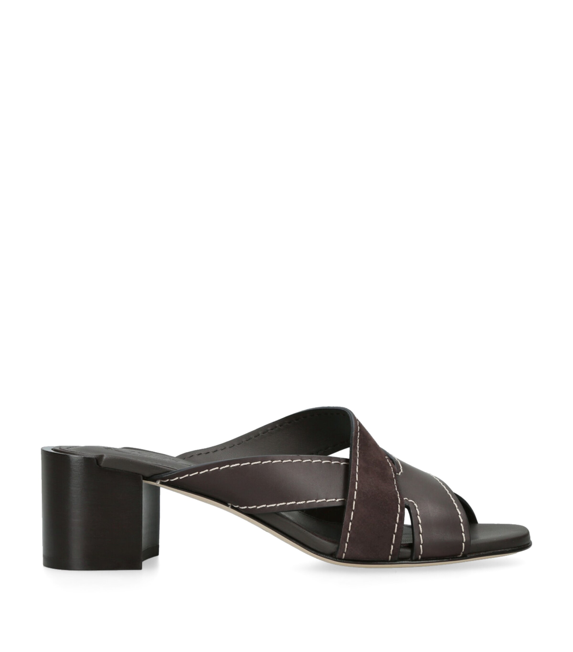 Tod's Suede T-Strap Heeled Mules 55 Dark Brown Image 1