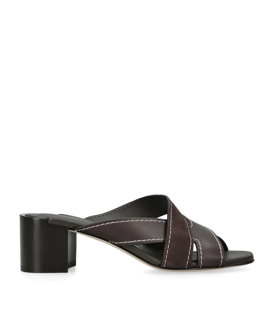 Tod's Suede T-Strap Heeled Mules 55 Dark Brown Image 1