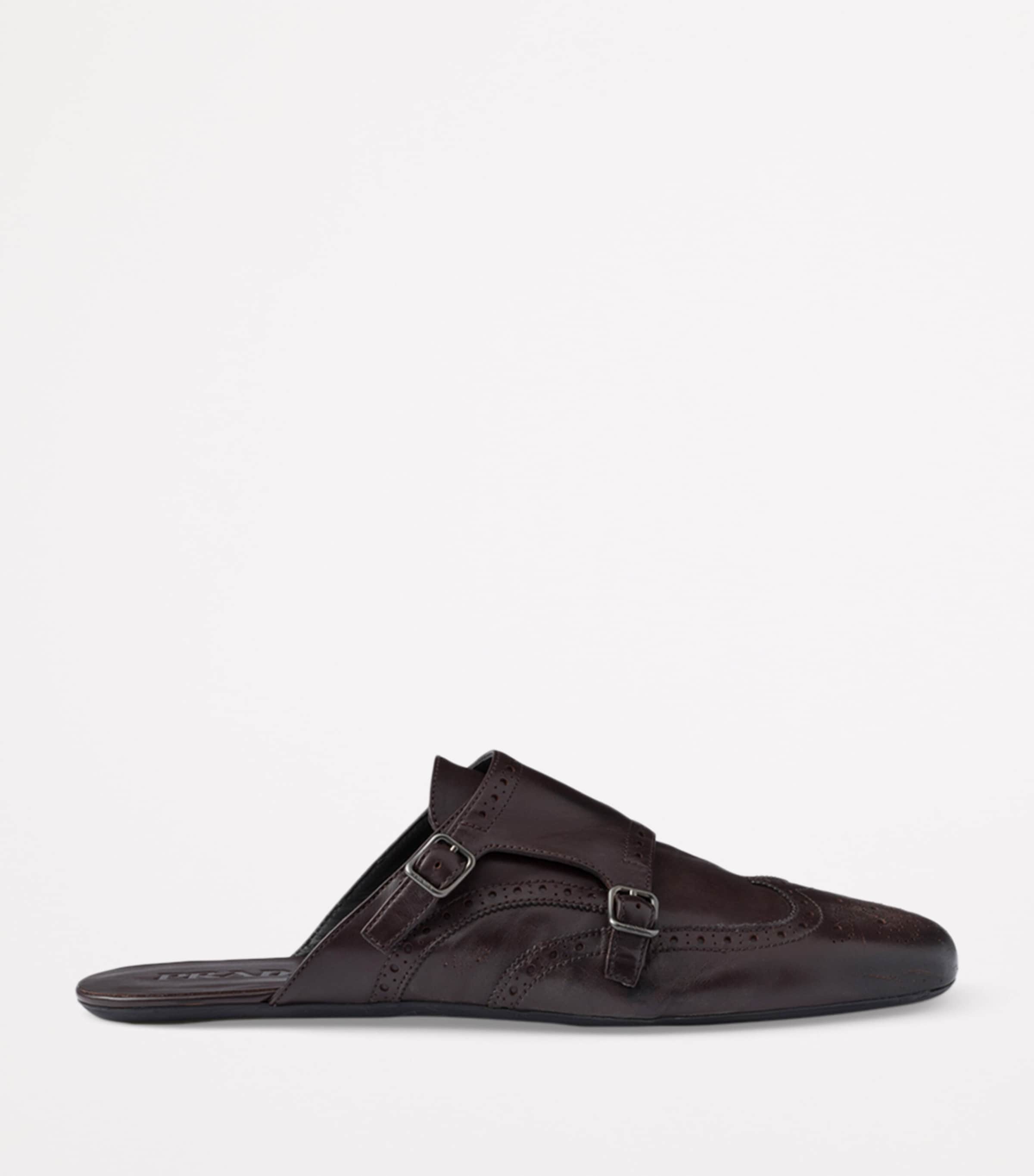 Prada Brown Calfskin Monk-Strap Mules | Harrods UK