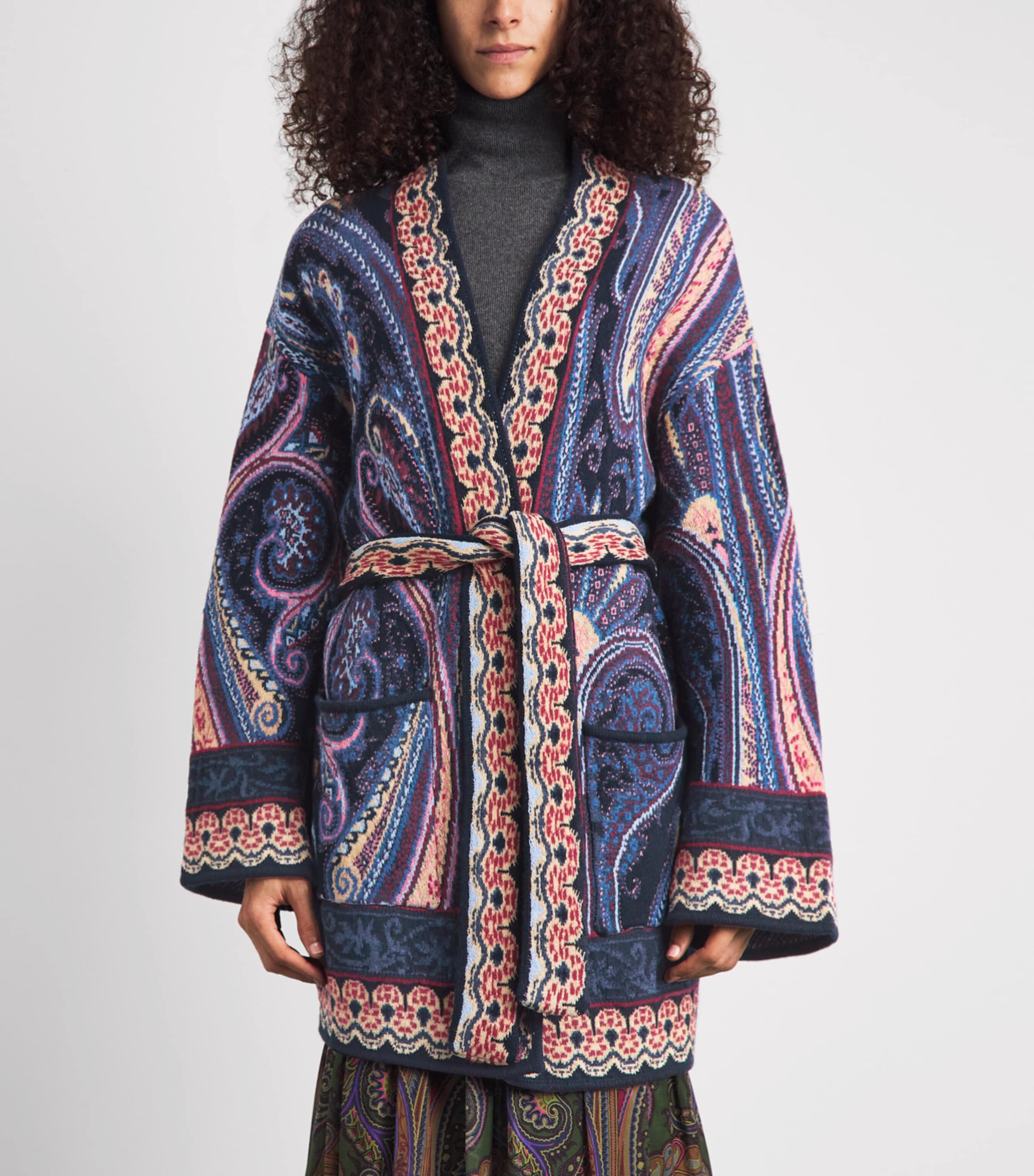 Etro Womens Paisley Waist-Belt Cardigan Blue Image 4