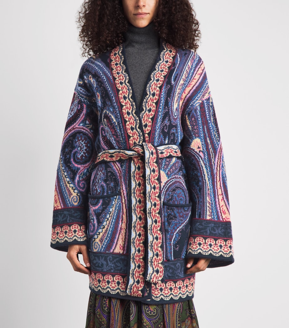 Etro Womens Paisley Waist-Belt Cardigan Blue Image 4