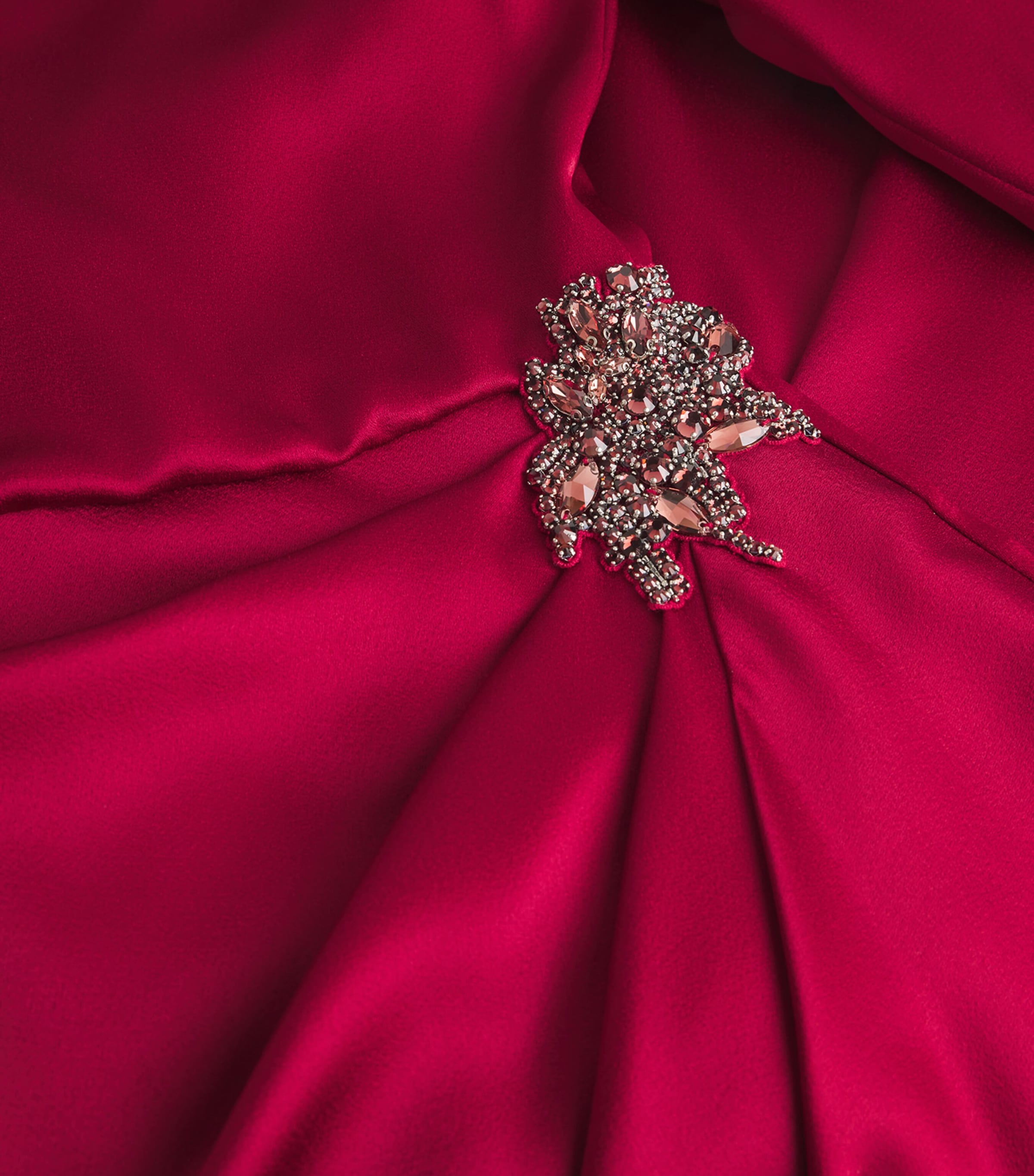 Satin Cady Draped Midi Dress RUBY RED Image 5