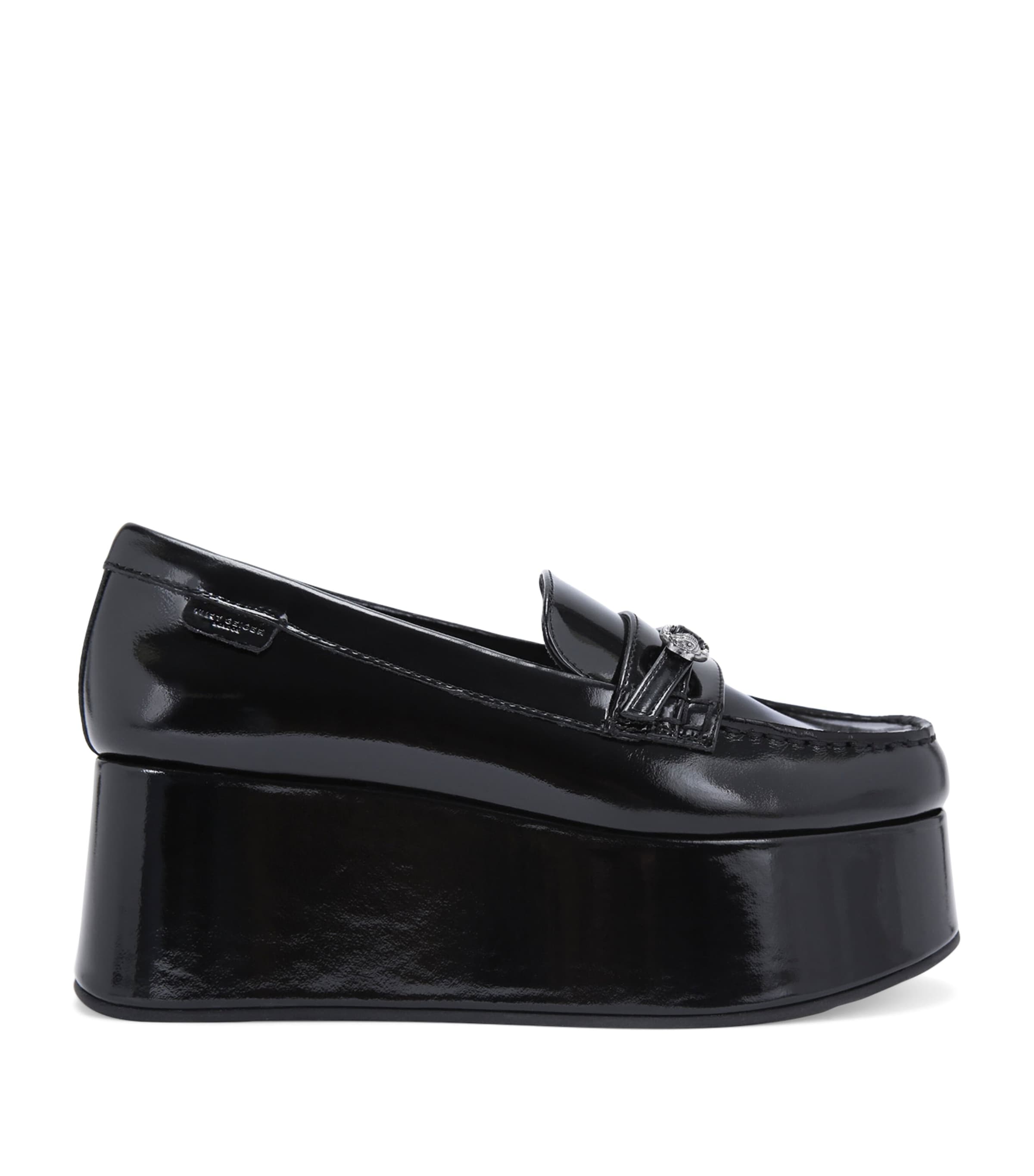 Kurt Geiger London Womens Black Mayfair Eagle-embellished Flatform Patent-leather Loafers In Black