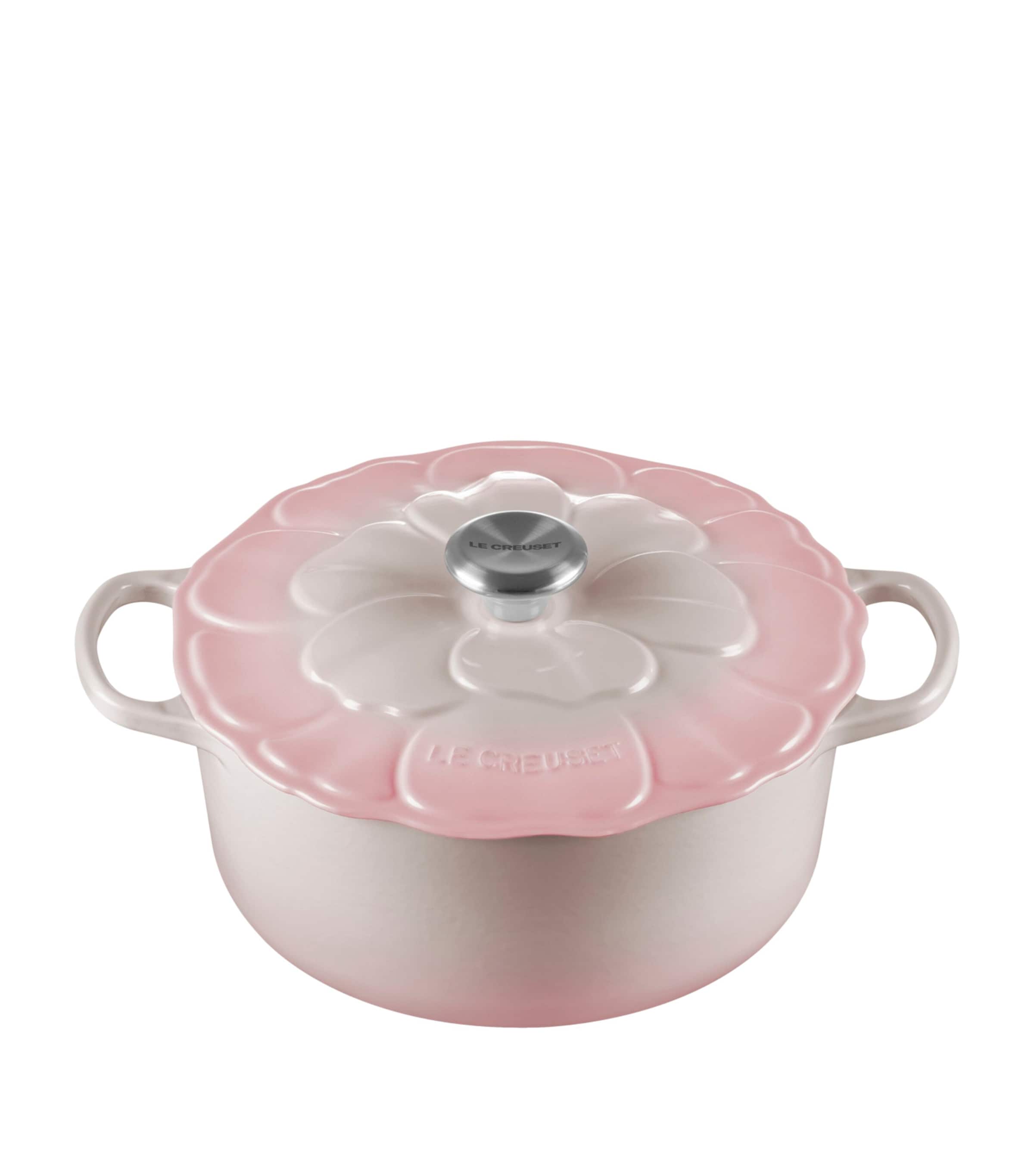 Le Creuset Cast Iron Round Petal Casserole Dish (26cm) Shell Pink Image 6