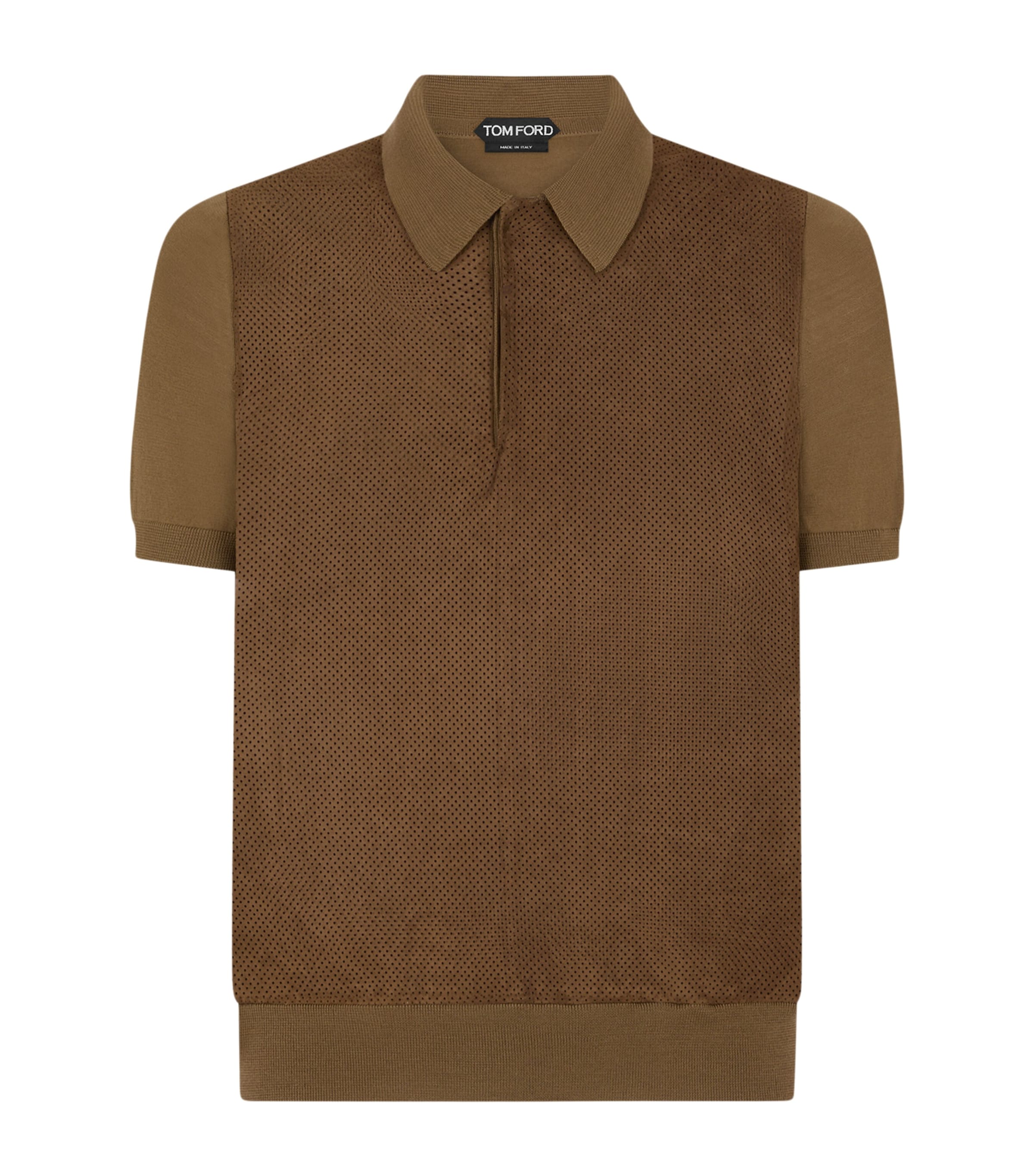 TOM FORD Mens Wool Leather-Trim Polo Shirt Gbt Image 1