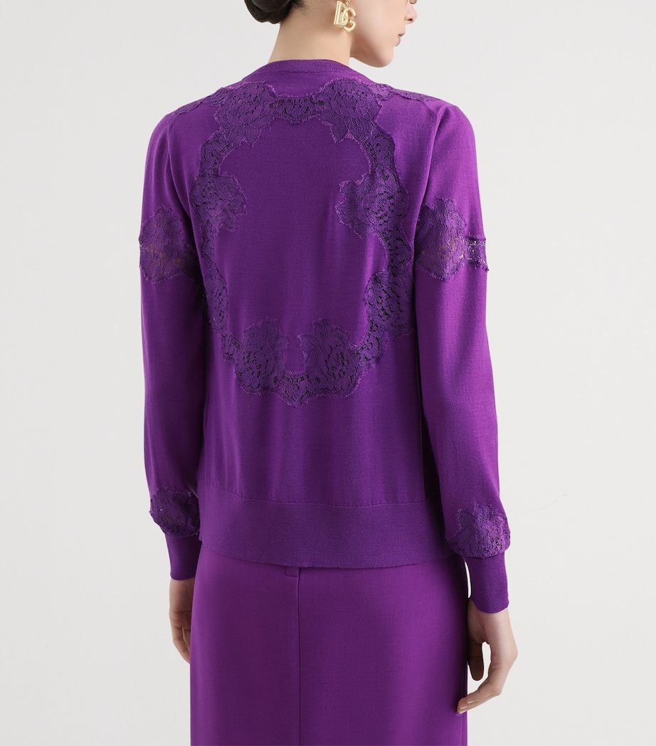 Wool-Blend Lace-Trim Cardigan F0571-PURPLE Image 5