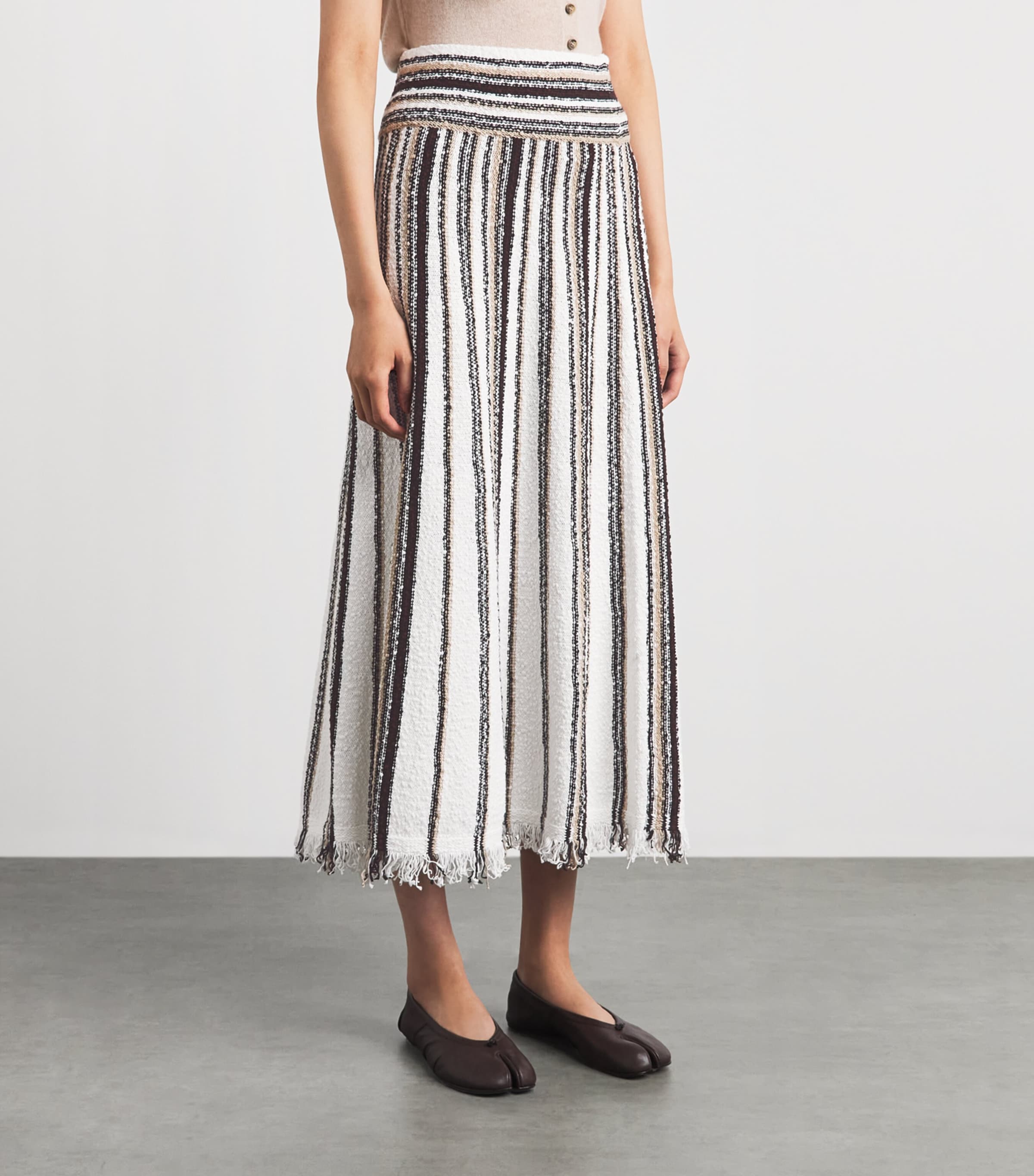 ME+EM Womens Stretch-Cotton Bouclé Maxi Skirt Cream Multi Image 4