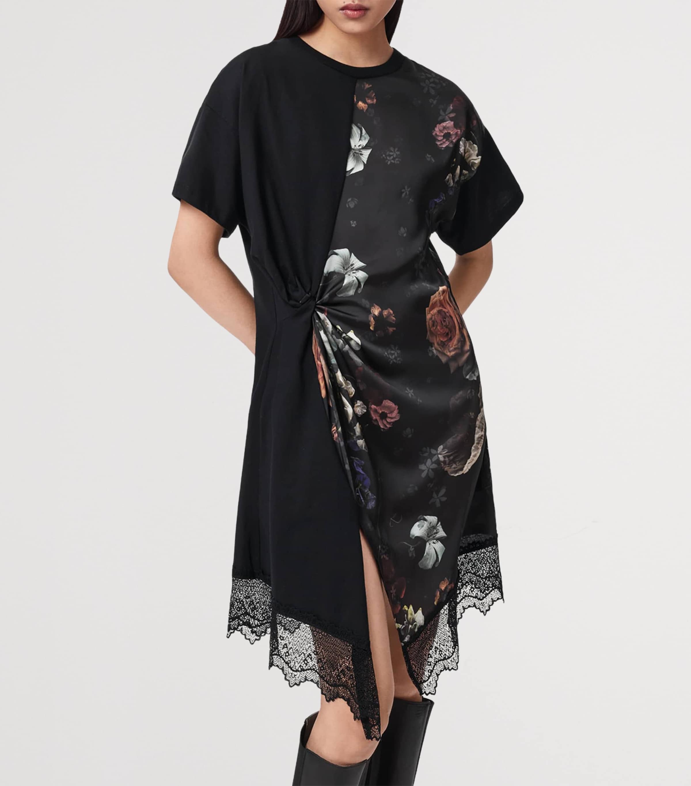 AllSaints Womens Cotton Floral Lana Mini Dress Haze Black Image 6