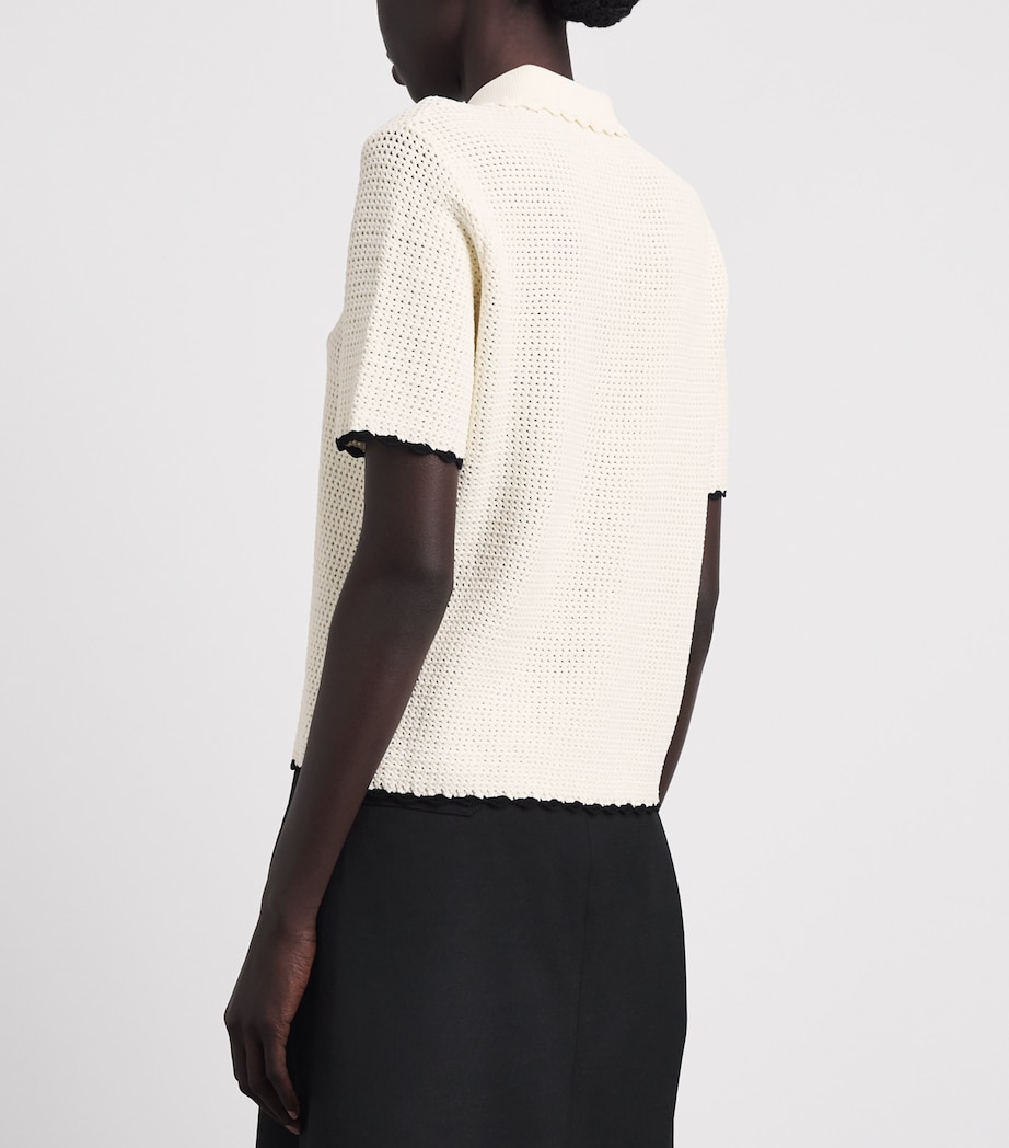 FRAME Womens Crochet Daybreak Polo shirt Cream Image 5