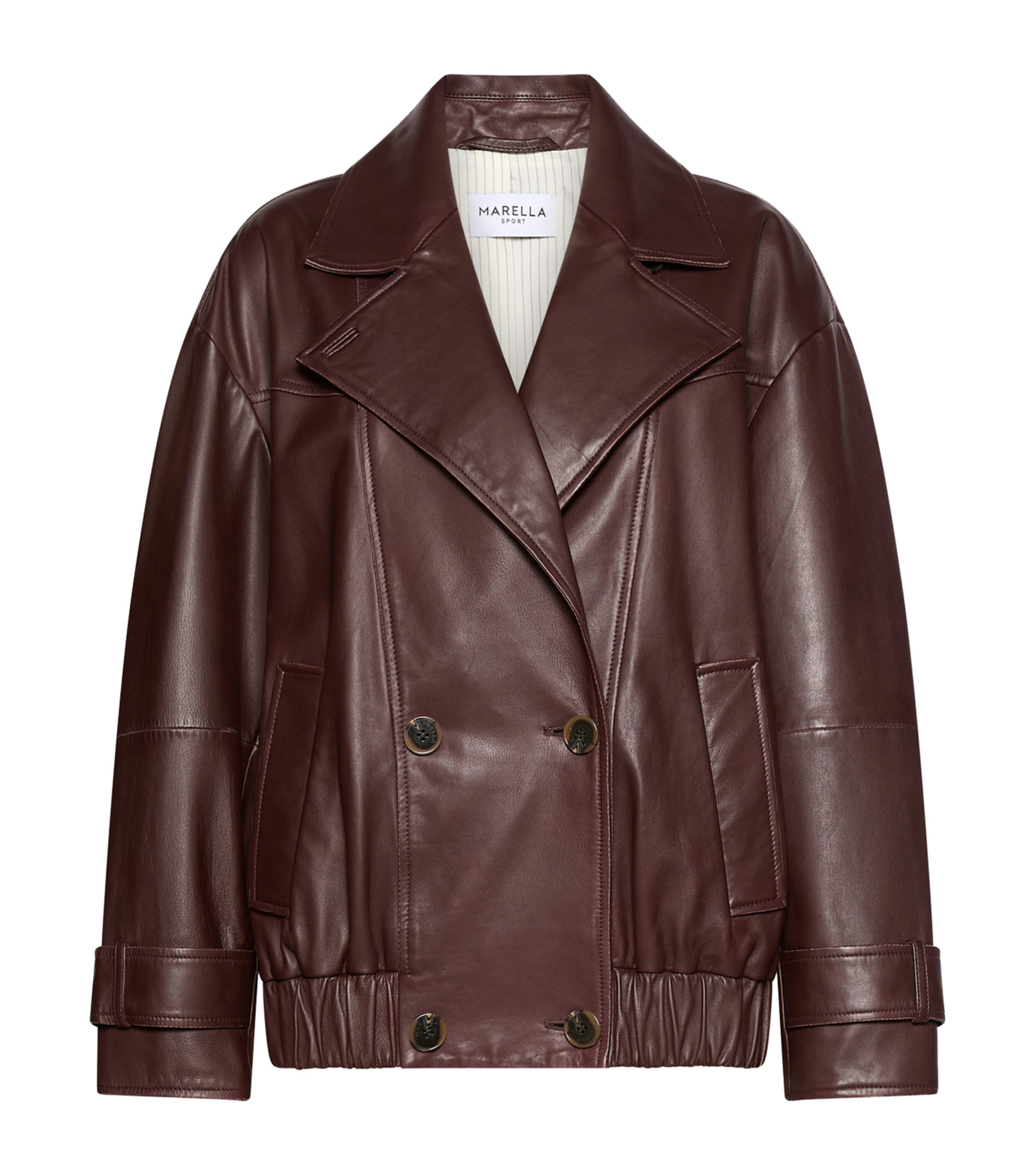 Marella Womens Leather Bomber Jacket Bordeaux Image 1