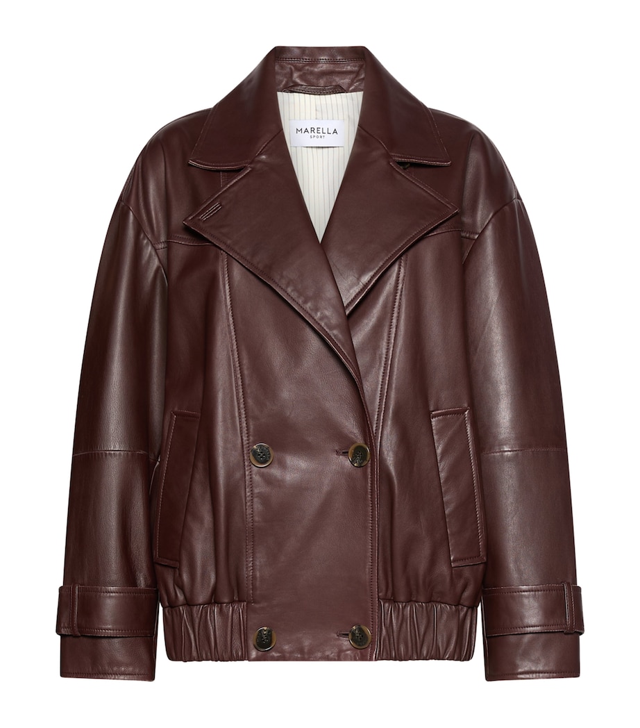 Marella Womens Leather Bomber Jacket Bordeaux Image 1