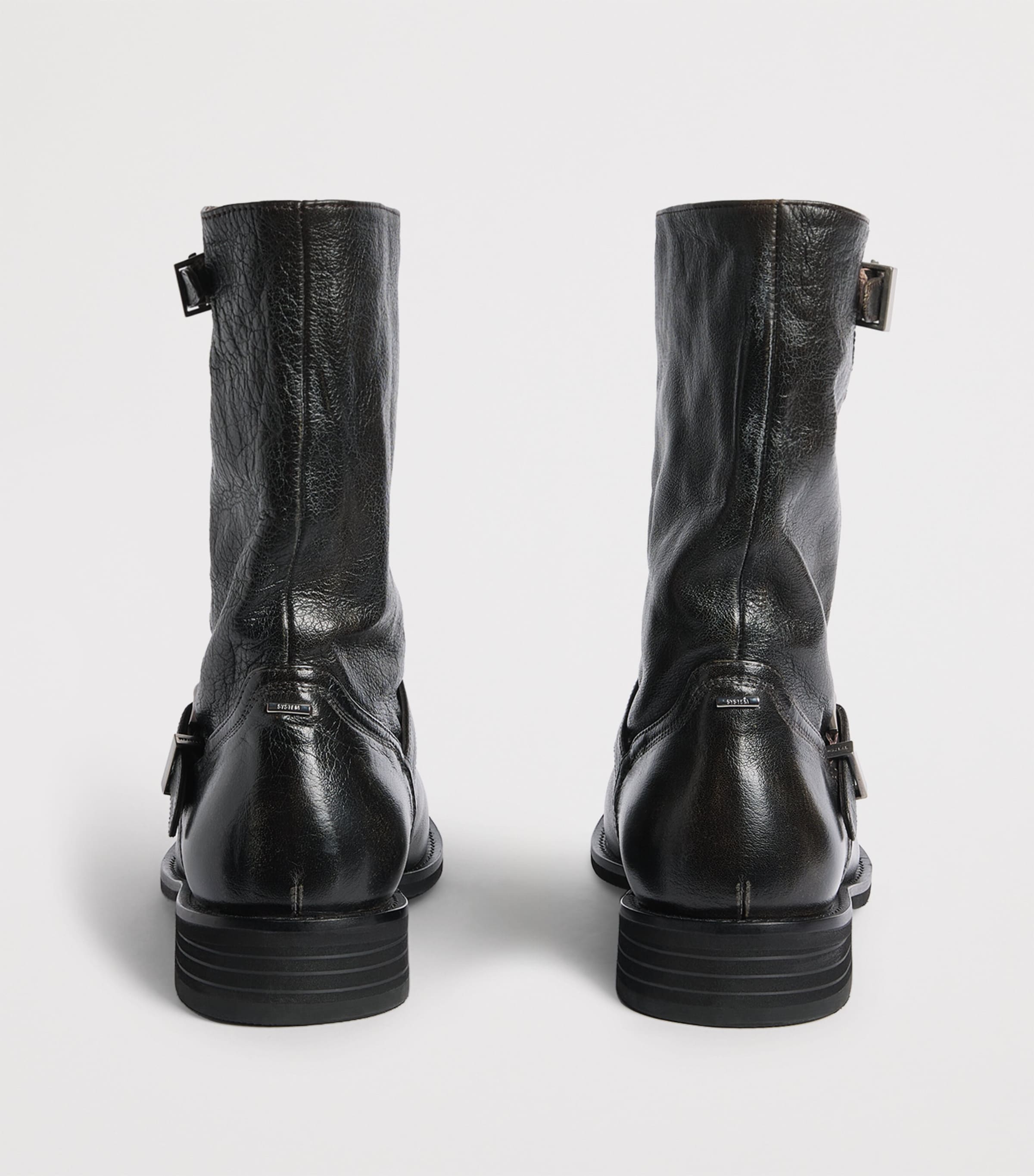System Leather Buckle Ankle Boots Dark Brown Image 5
