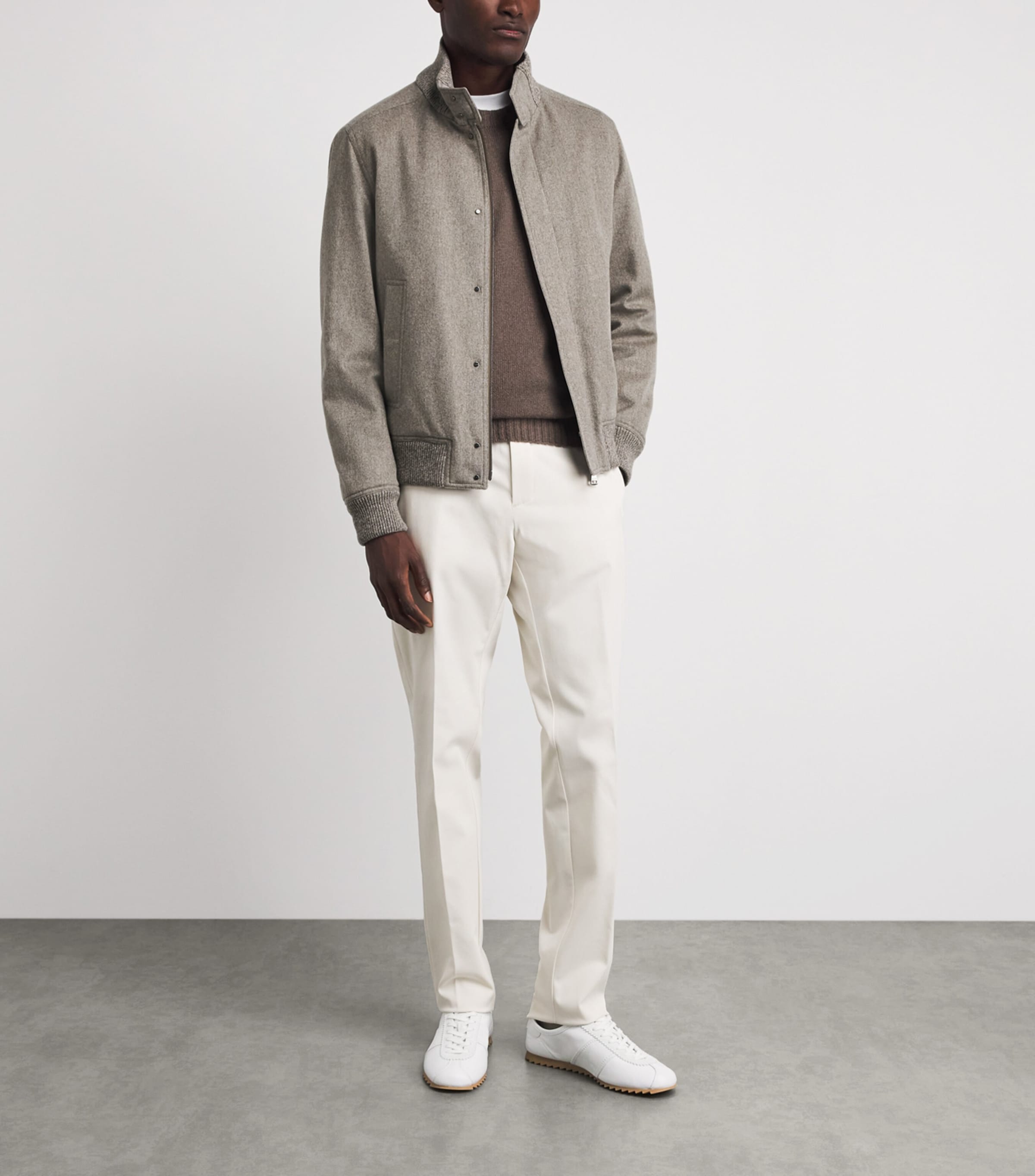Paul & Shark Mens Cashmere Felt Bomber Jacket Taupe Camoscio Image 2