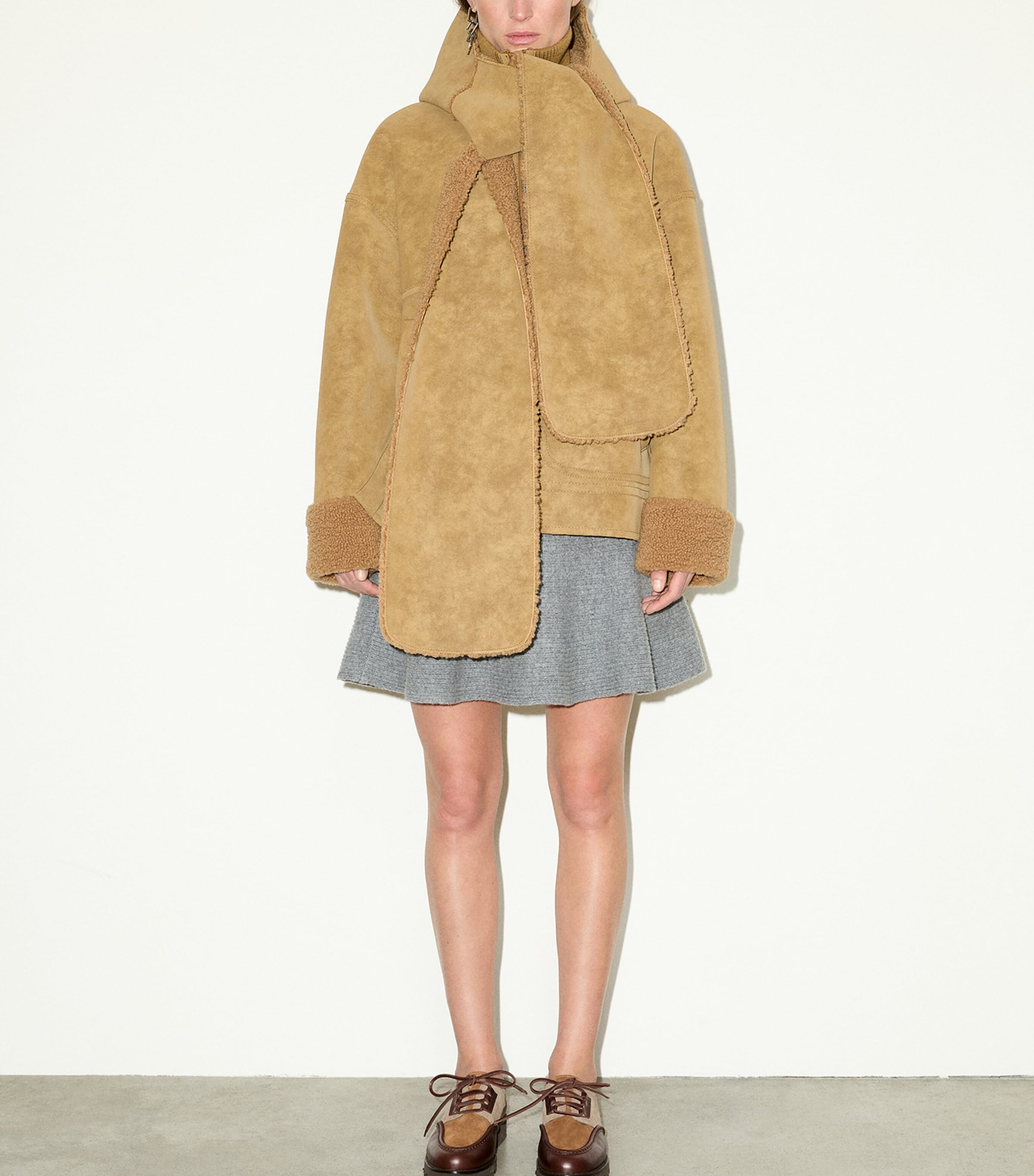 MAX&Co. Faux Shearling Hooded Scarf Camel Image 2