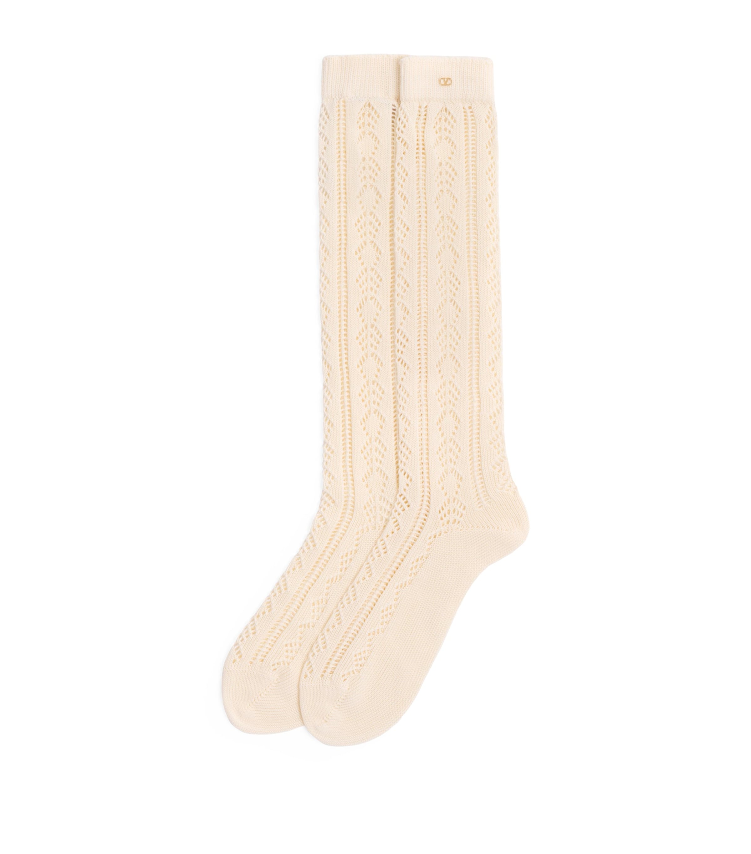 Valentino Perforated Cotton Socks With V-logo In White