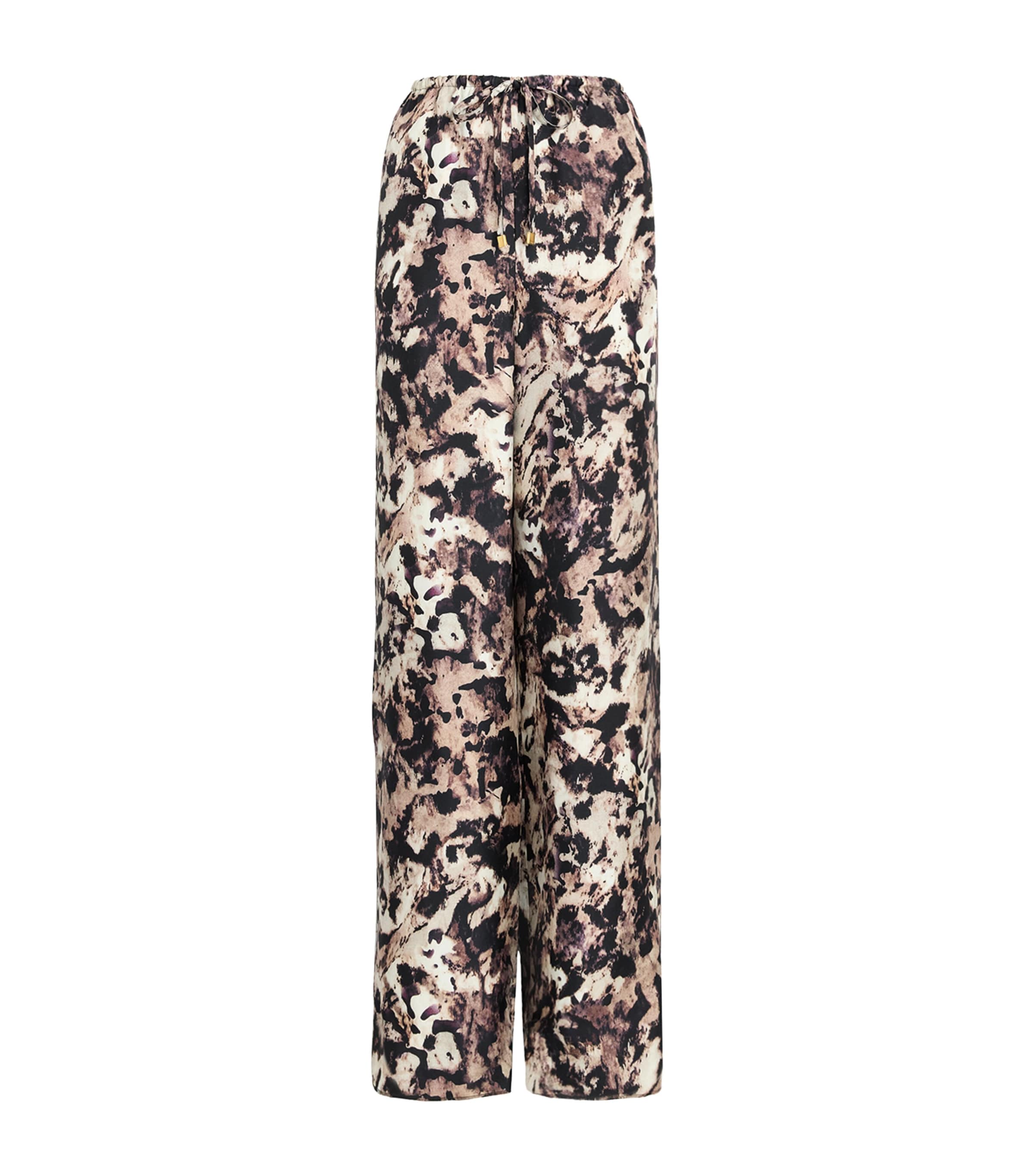 Agnona Womens Silk Printed Wide-Leg Trousers Drk Bgdy Image 1
