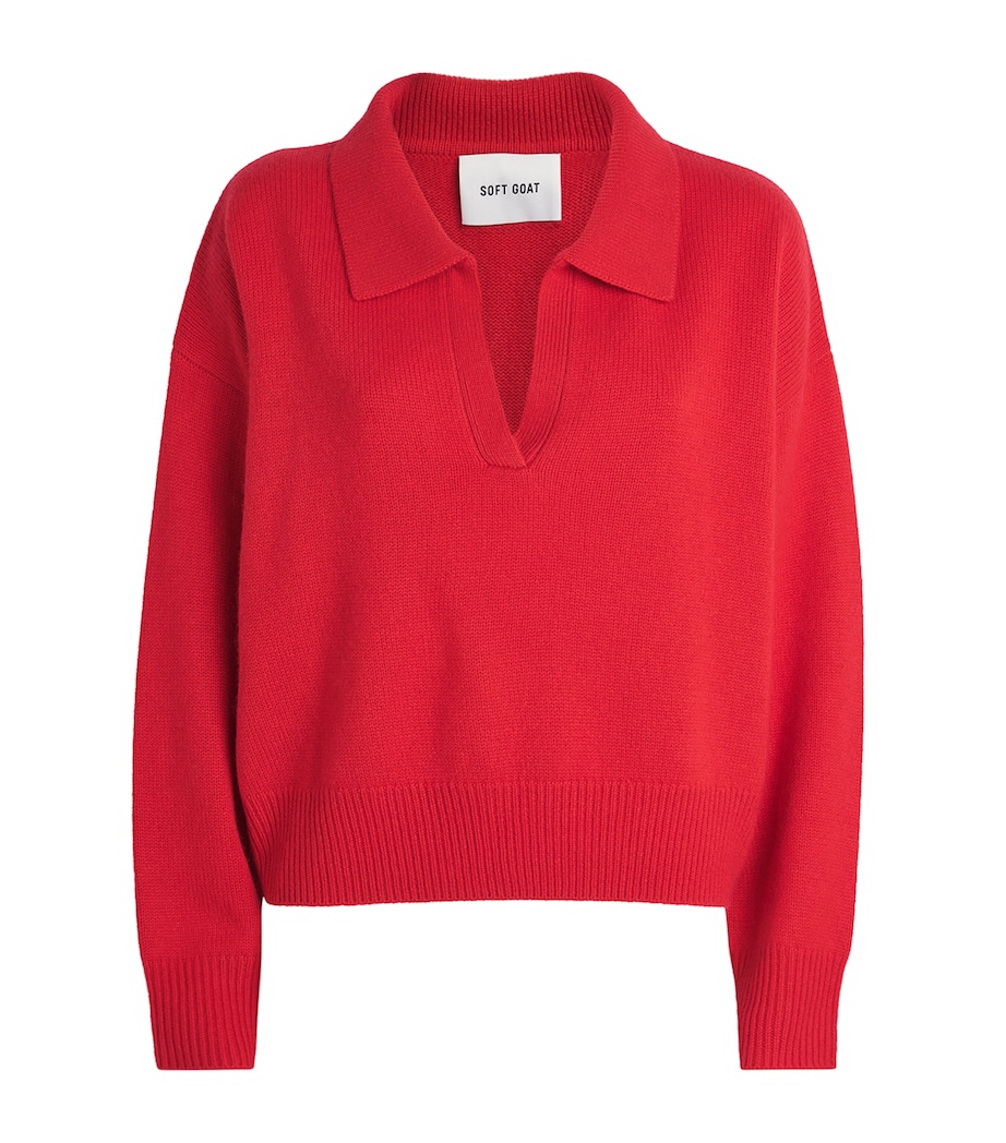 Soft Goat Womens Cashmere Polo Sweater Rouge Image 1