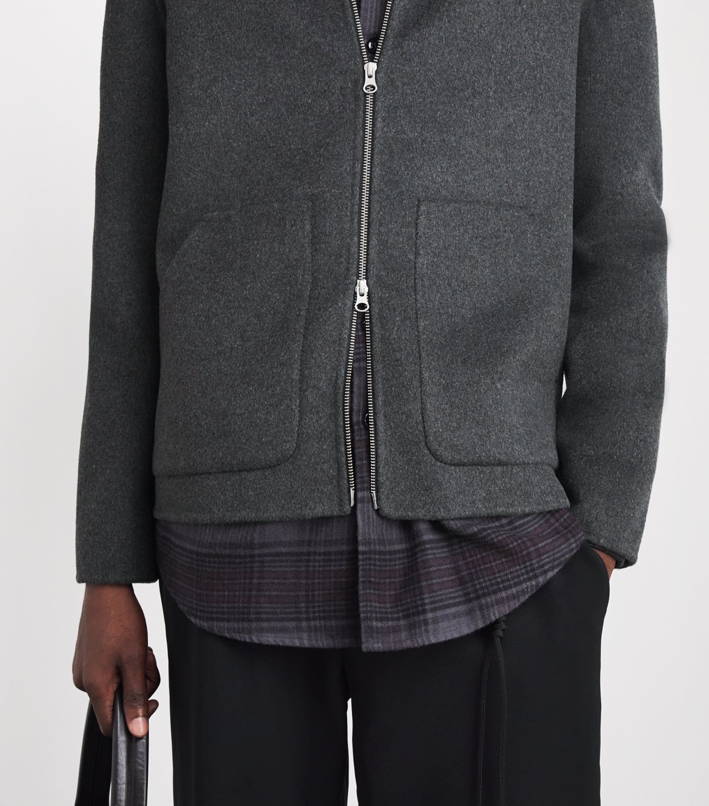 Samsøe Samsøe Mens Recycled Wool-Blend Sapaulo Overshirt Dark Grey Mel. Image 3