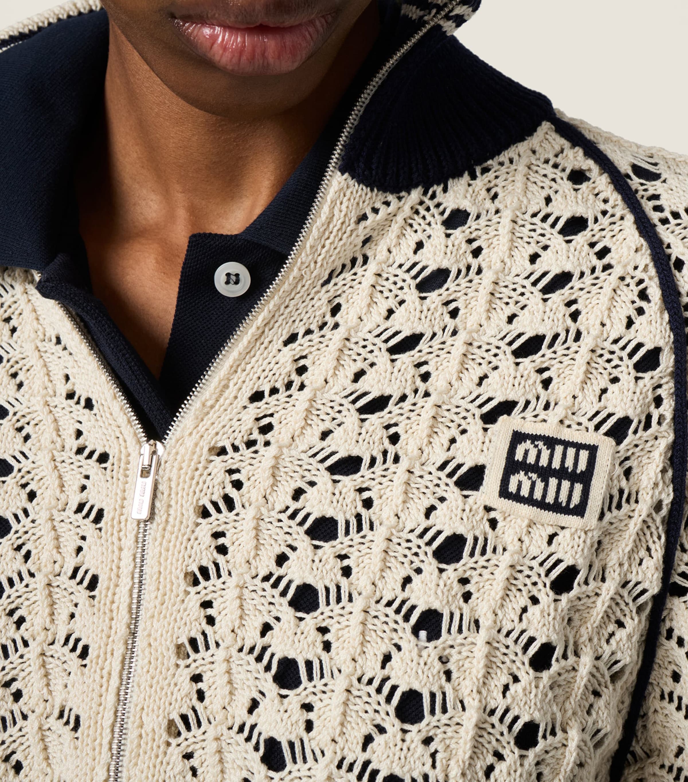 Miu Miu Womens Crochet Zip-Up Cardigan Neutral Image 6