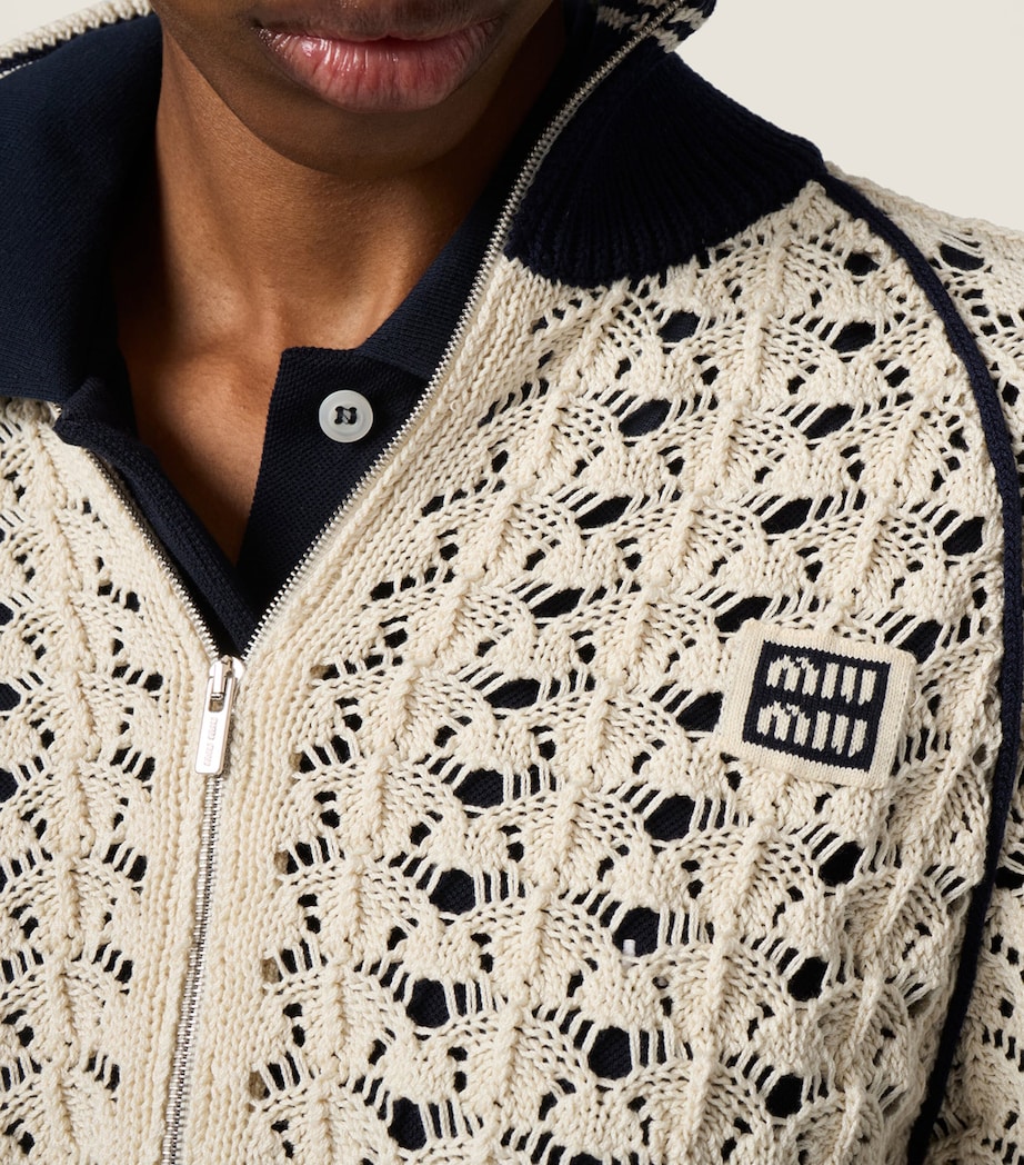 Miu Miu Womens Crochet Zip-Up Cardigan Neutral Image 6