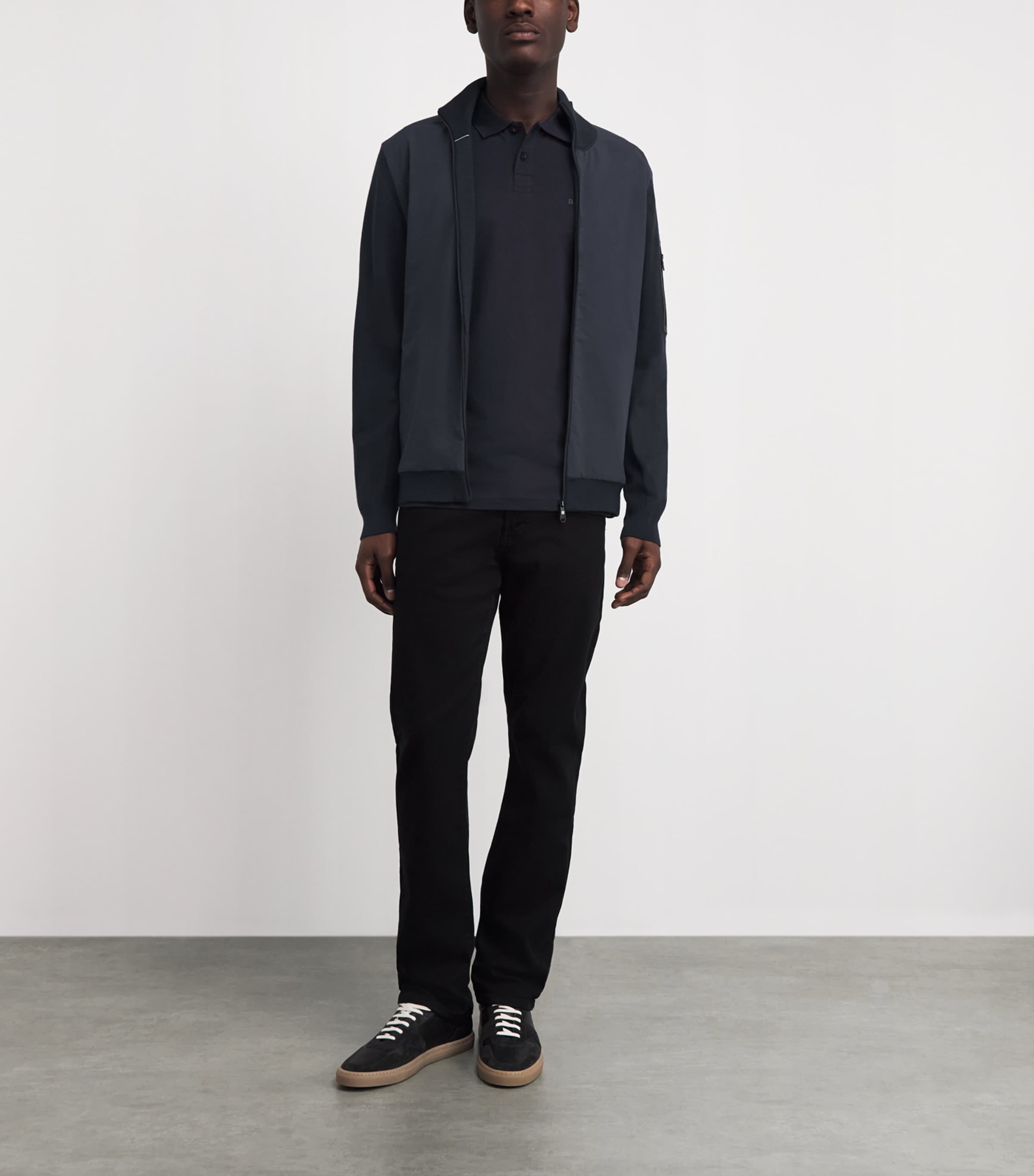 BOSS Mens Knitted-Trim Hybrid Jacket Dark Image 2