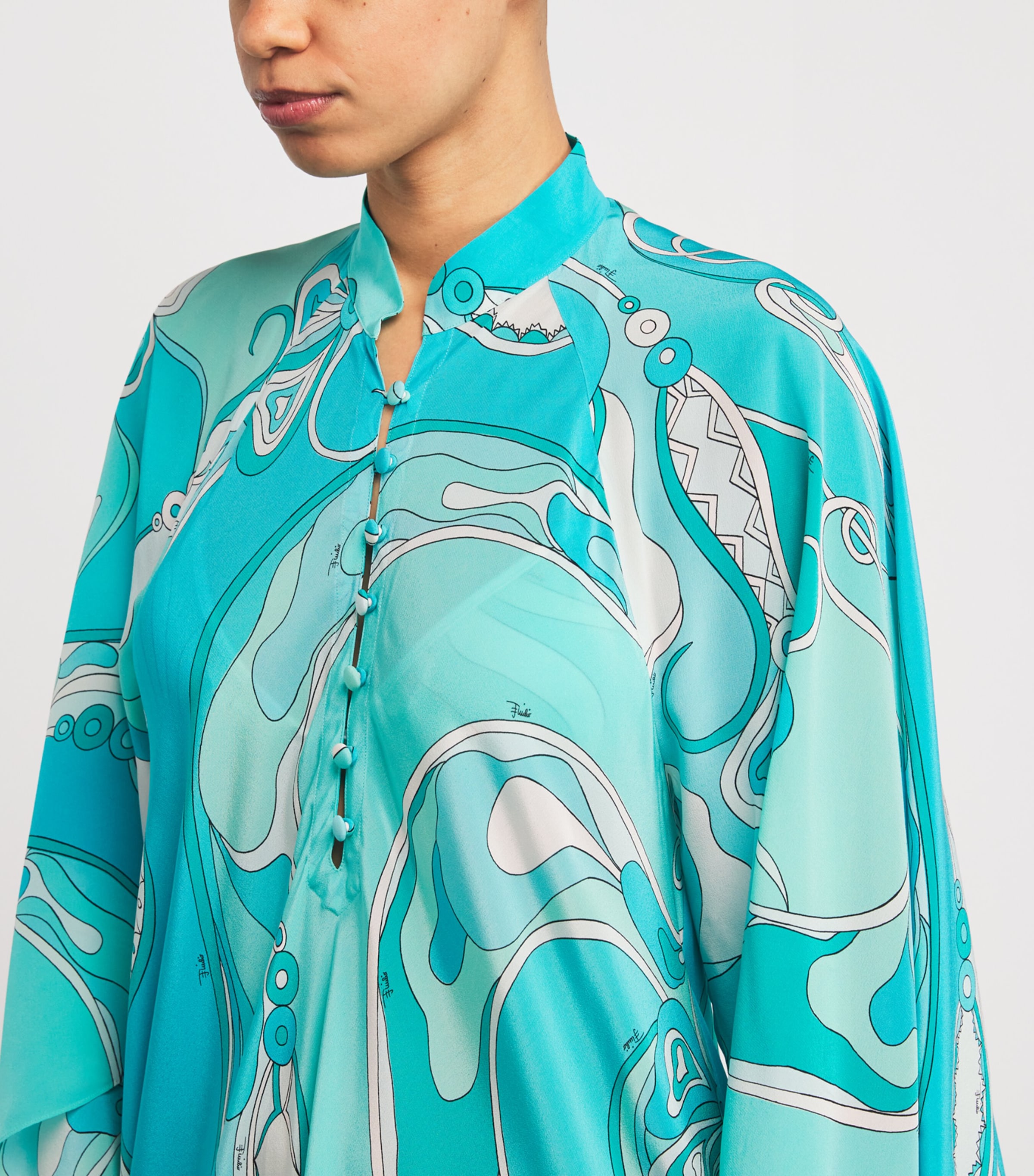 Silk Orchidee Print Kaftan 019/TURQUOISE Image 4