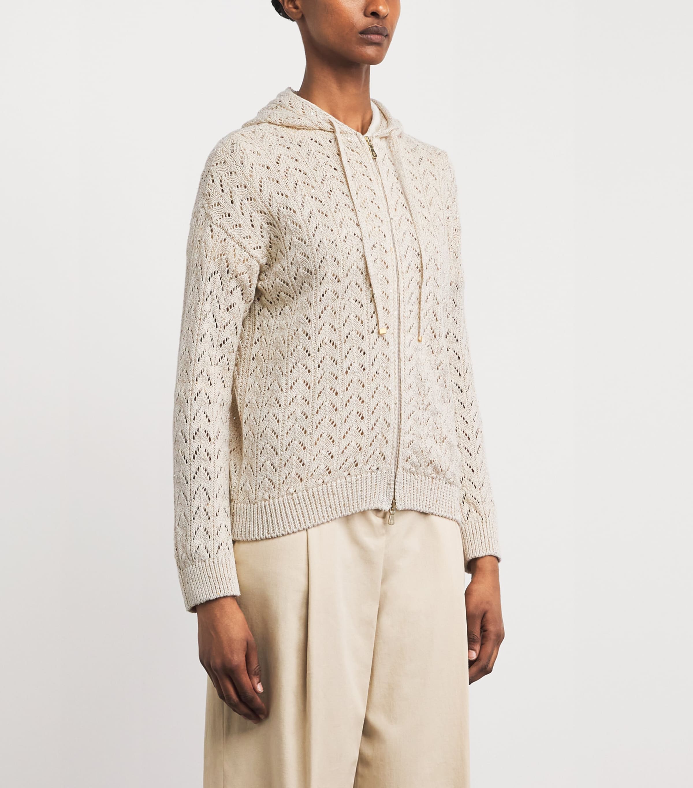 Eleventy Womens Cotton-Linen-Blend Knitted Cardigan Avorio Image 4