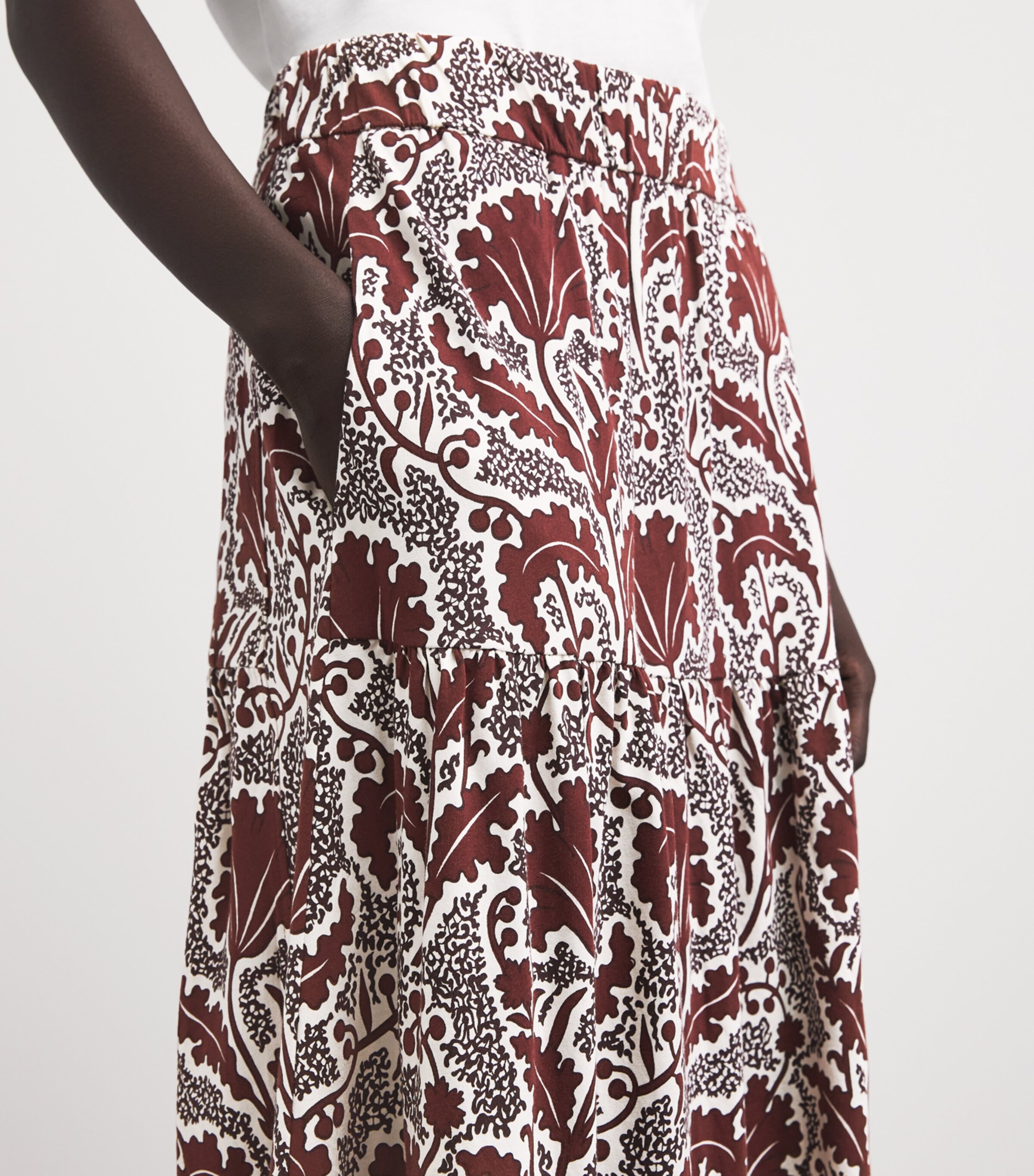 ME+EM Womens Wildflowers Midi Skirt Cinnamon Brown Multi Image 3