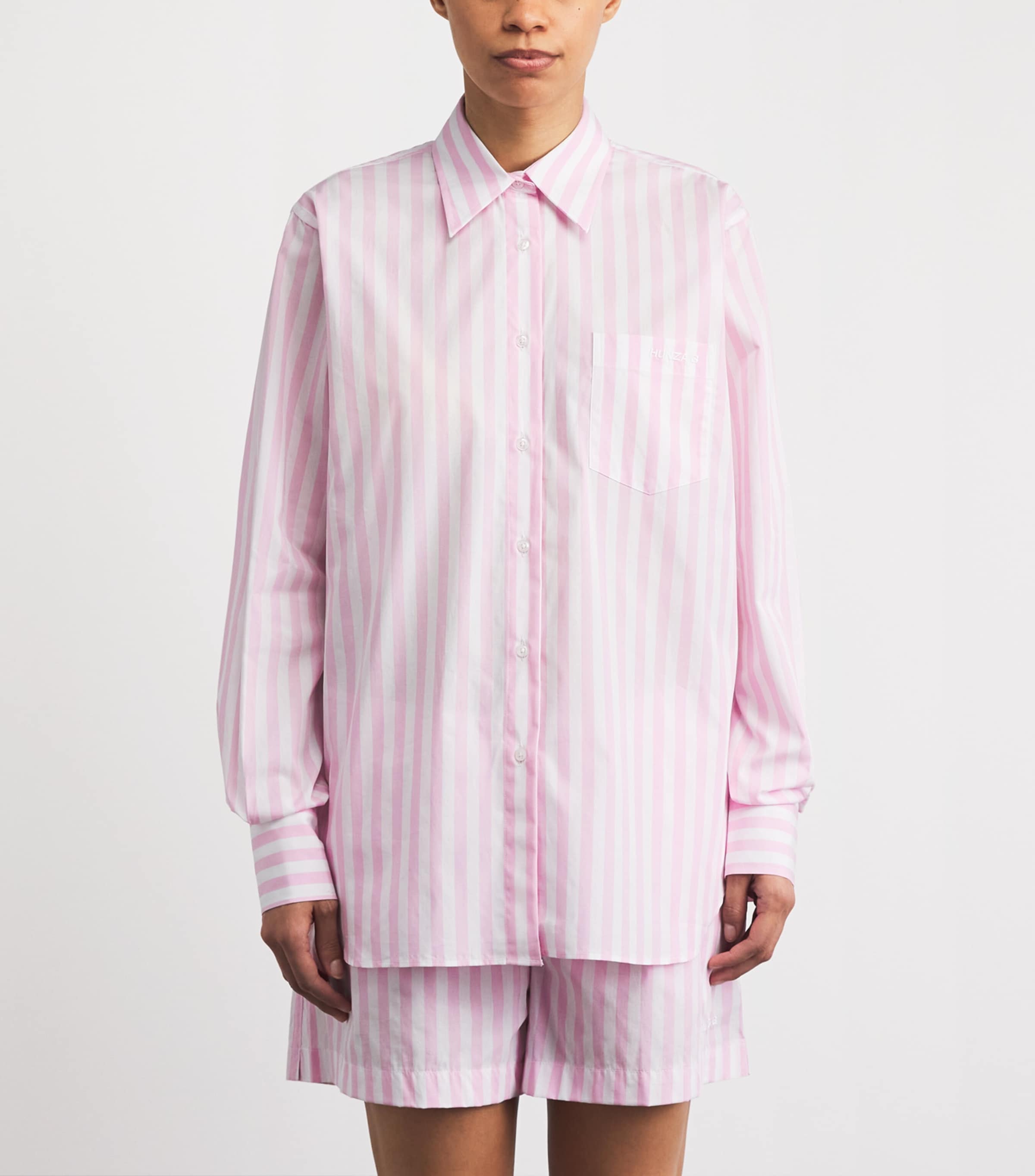 Hunza G Womens Cotton Stripe Cabana Shirt Pink Image 4