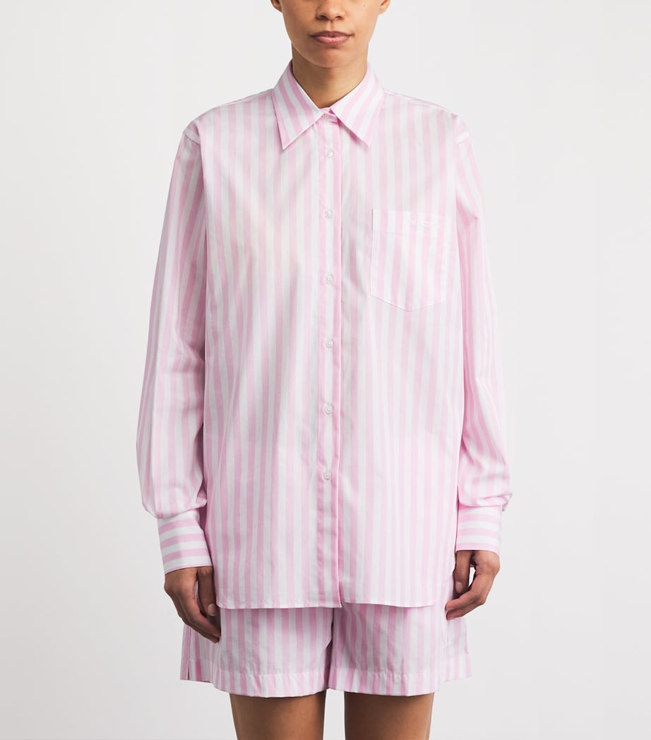 Hunza G Womens Cotton Stripe Cabana Shirt Pink Image 4